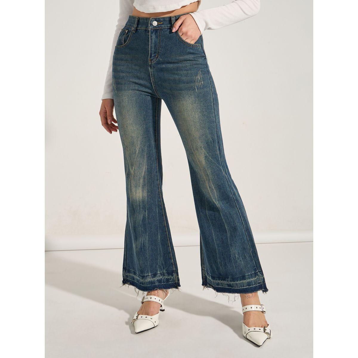 Styli Frayed Edge Flare Leg Jeans-women-clothing-bottoms-jeans-image-1