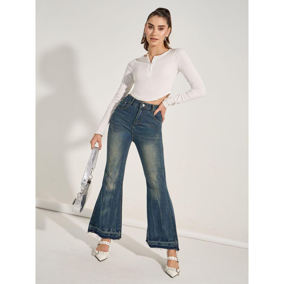 Styli Frayed Edge Flare Leg Jeans-women-clothing-bottoms-jeans-image-2
