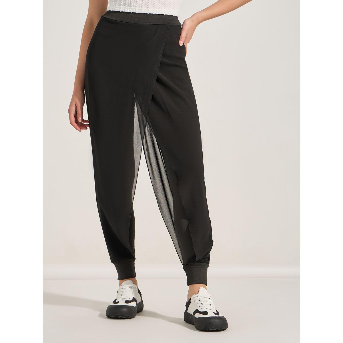 Styli Chiffon Overlay Elastic Waistband Leggings-women-clothing-bottoms-leggings-image-1