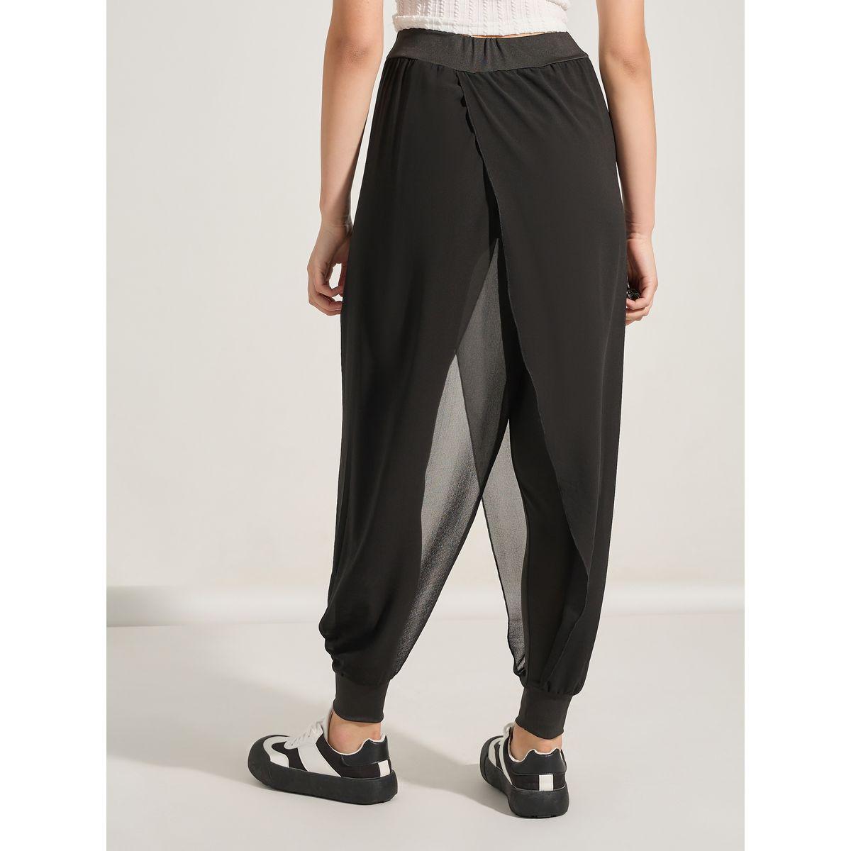 Styli Chiffon Overlay Elastic Waistband Leggings-women-clothing-bottoms-leggings-image-4