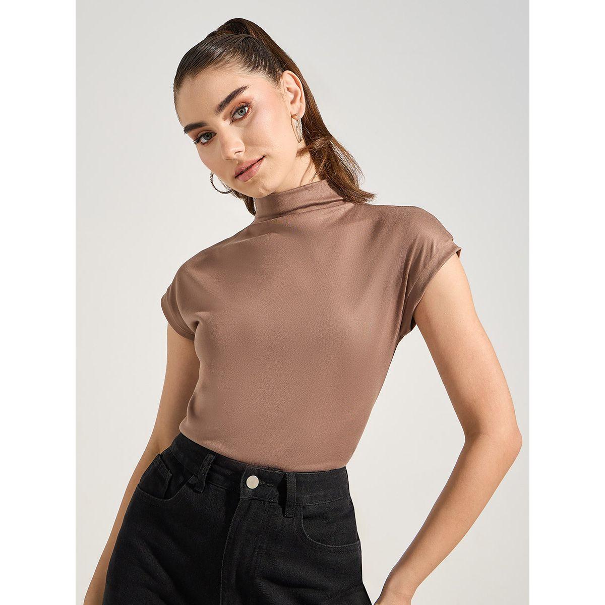 Styli Slim Fit High Neck T-Shirt with Cap Sleeves-women-clothing-tshirts-image-1
