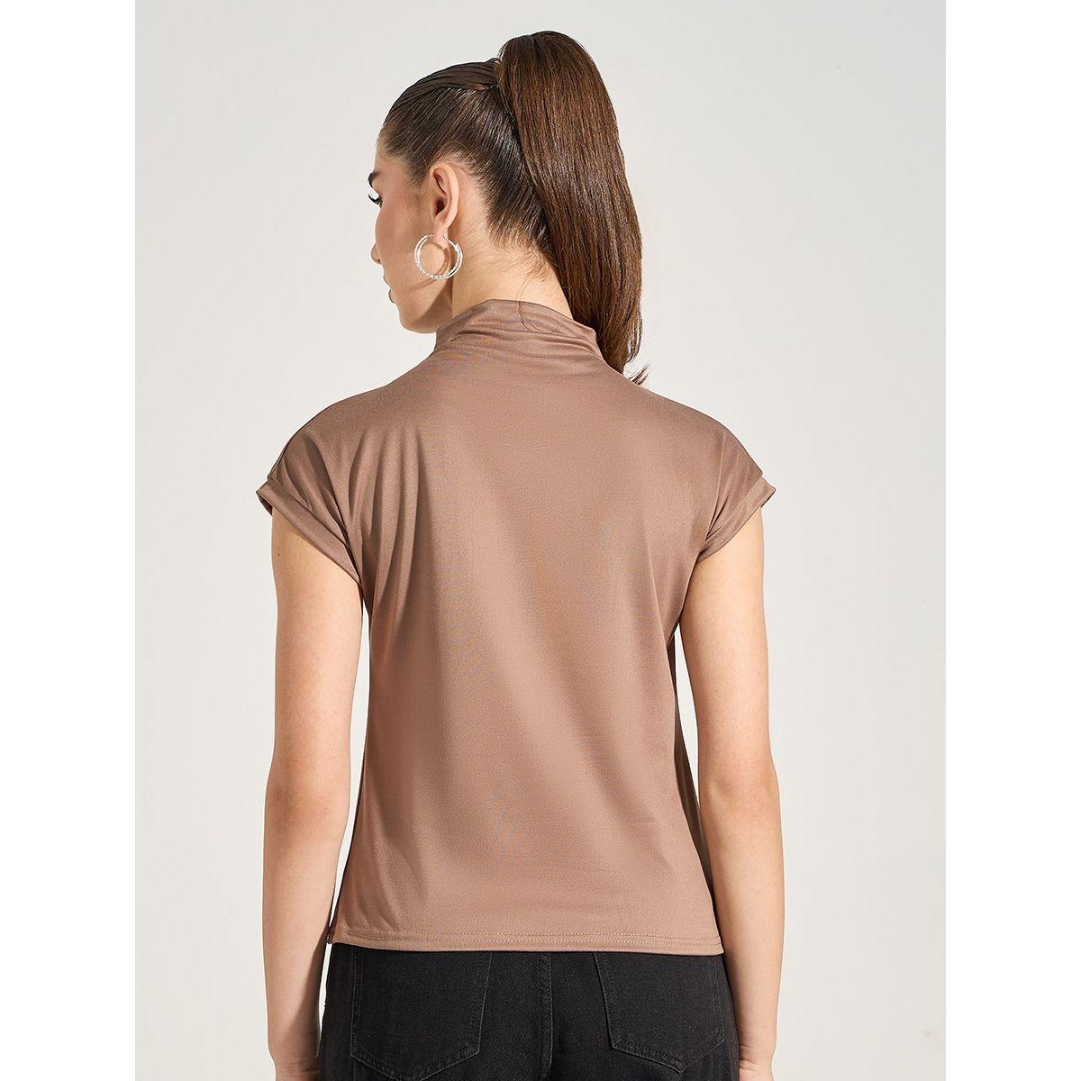 Styli Slim Fit High Neck T-Shirt with Cap Sleeves-women-clothing-tshirts-image-5