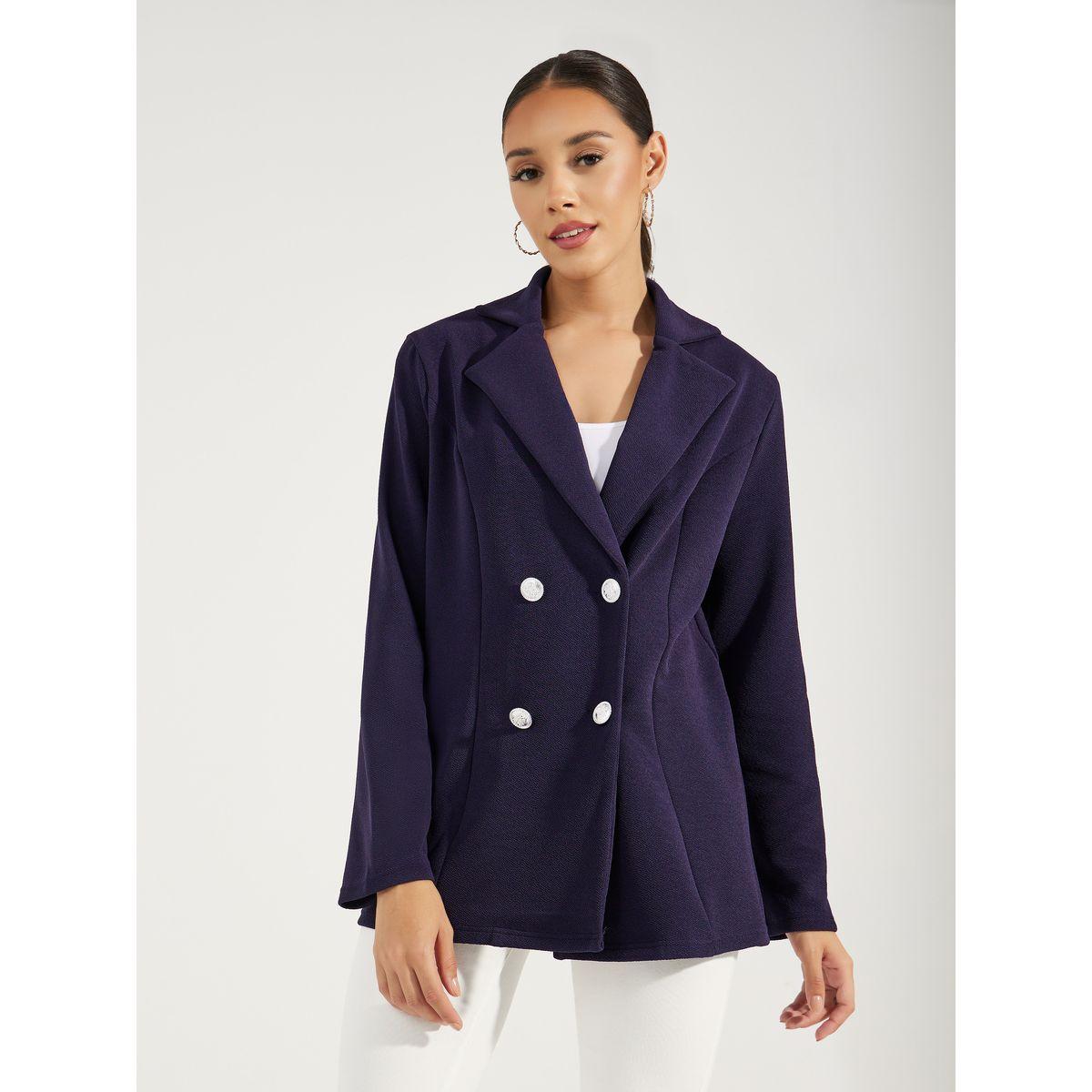 بليزر محبوك بصدر مزدوج وقصة عادية-women-clothing-coatsandjackets-blazers-image-2