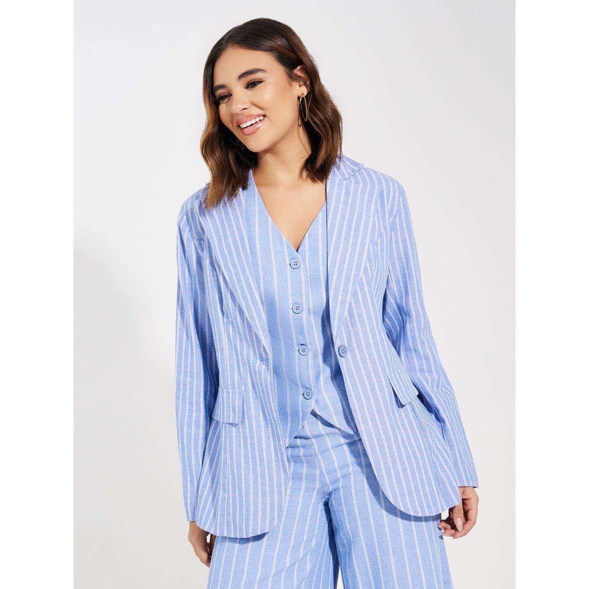 Styli Regular Fit Striped Blazer with Flap Detail-women-clothing-coatsandjackets-blazers-image-1