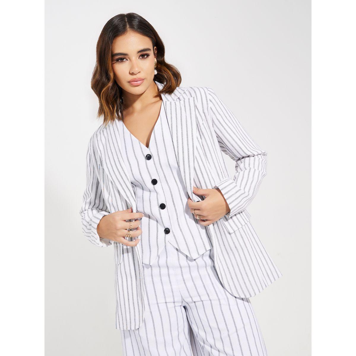 Styli Regular Fit Striped Blazer with Flap Detail-women-clothing-coatsandjackets-blazers-image-1