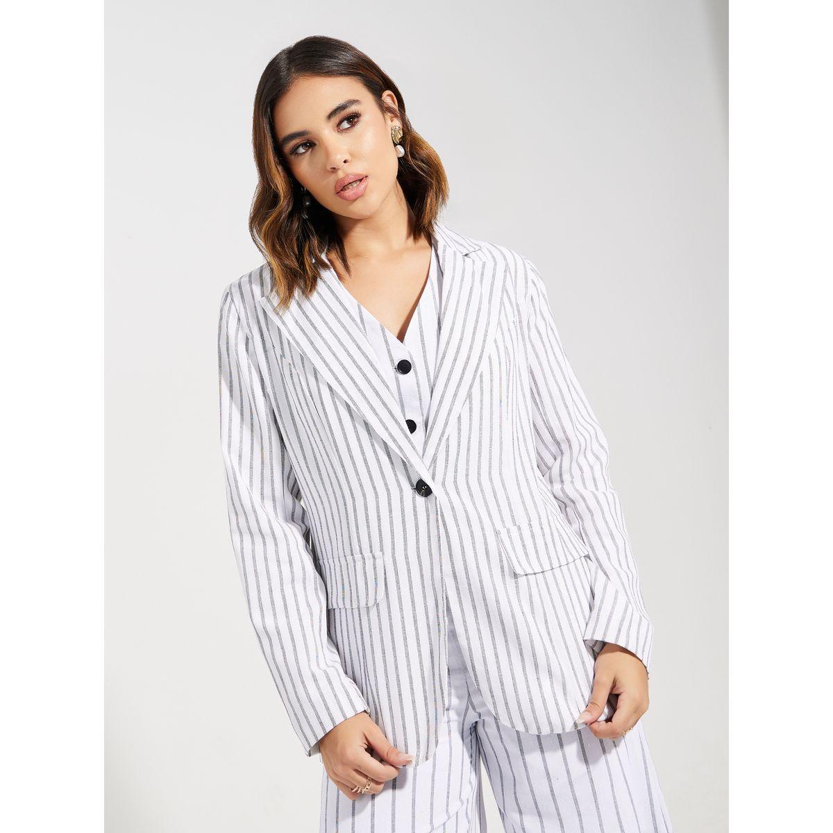 Styli Regular Fit Striped Blazer with Flap Detail-women-clothing-coatsandjackets-blazers-image-3