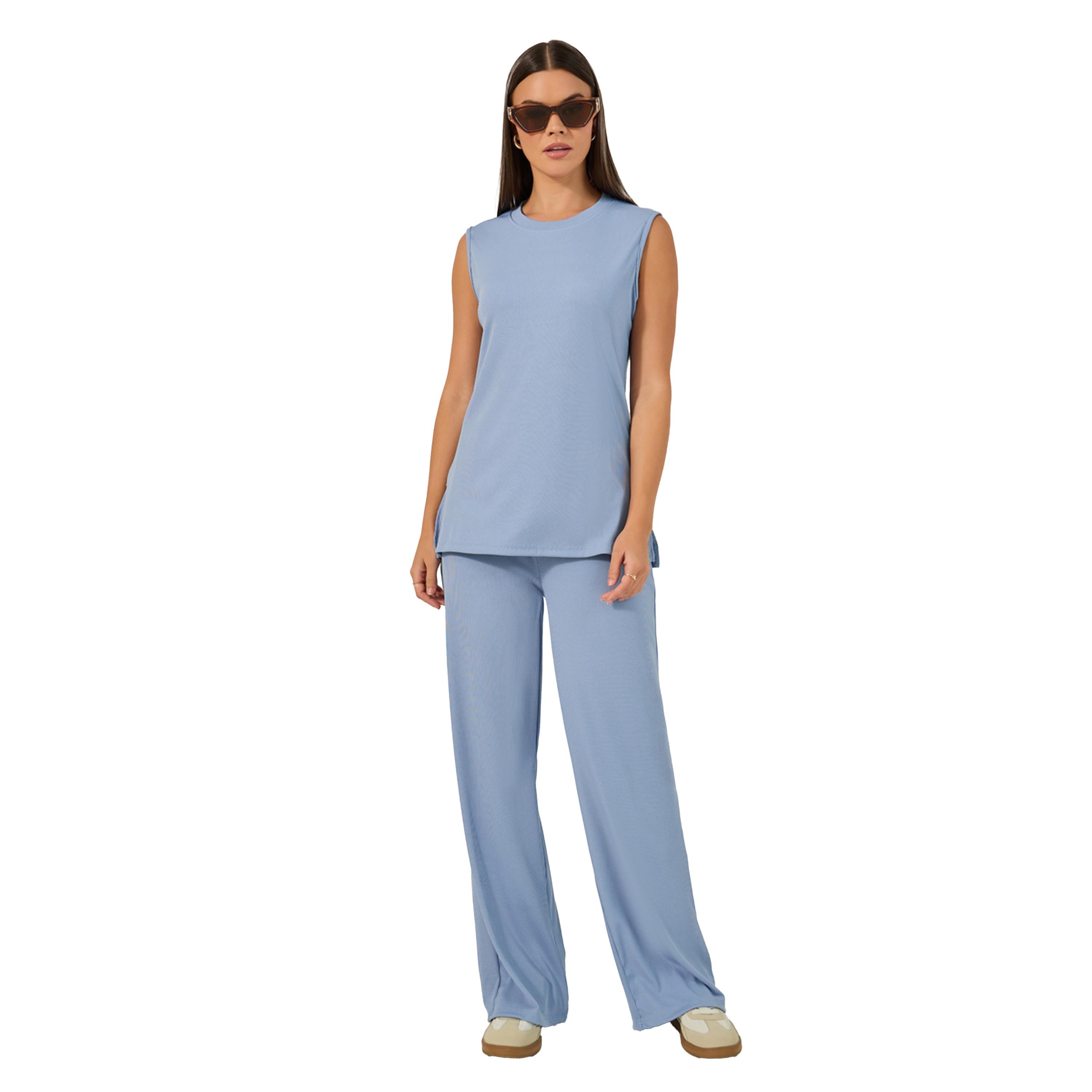 Styli Sleeveless Rib Knit Top with Wide Leg Joggers Co-ord Set-women-clothing-coordsets-image-2