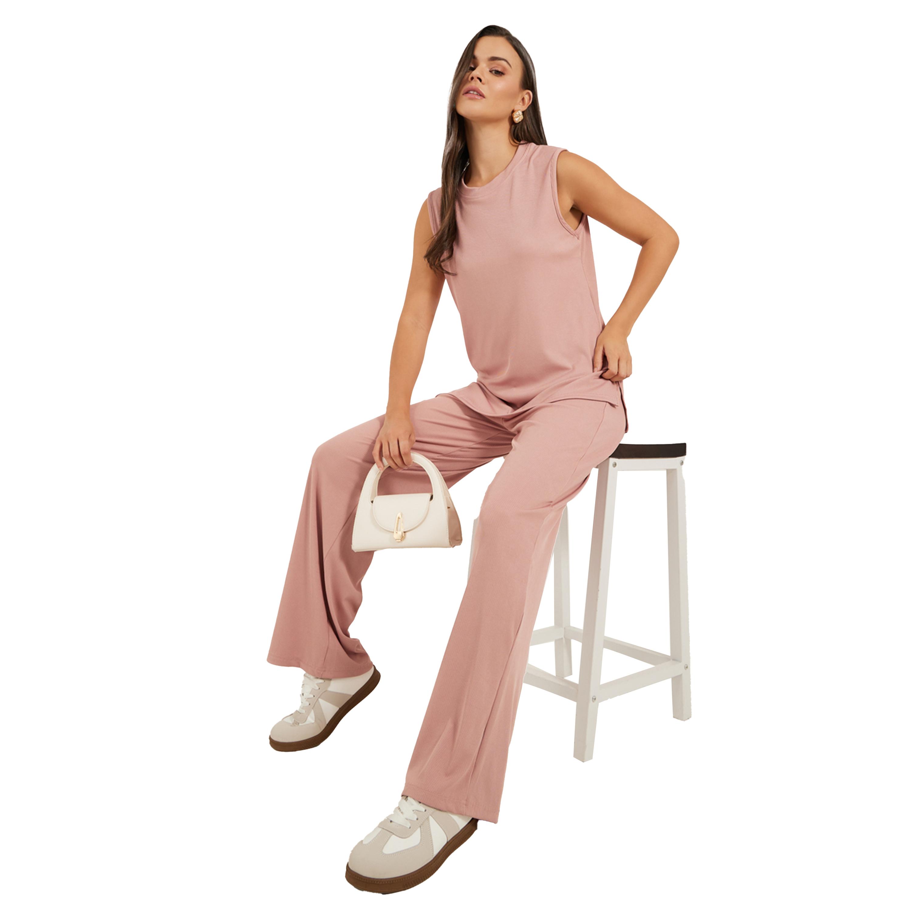 Styli Sleeveless Rib Knit Top and Wide Leg Joggers Co-Ords-women-clothing-coordsets-image-1