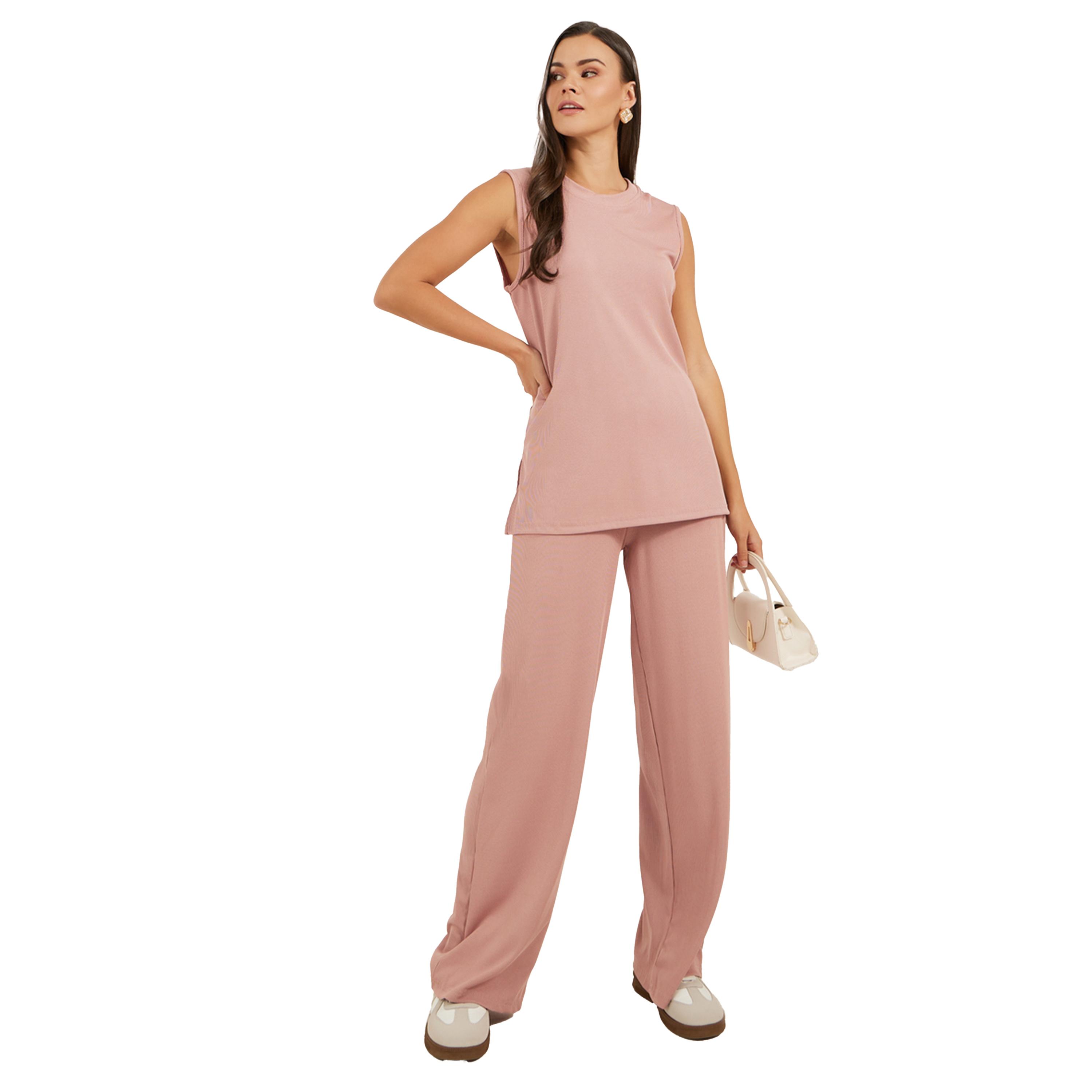 Styli Sleeveless Rib Knit Top and Wide Leg Joggers Co-Ords-women-clothing-coordsets-image-2