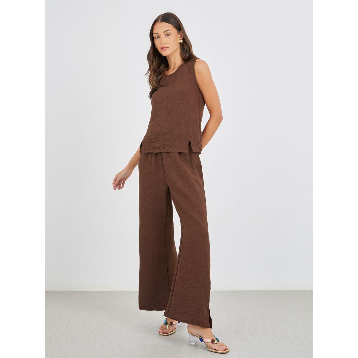 Styli Solid Sleeveless Top and Wide Leg Pants Co-Ords-women-clothing-coordsets-image-2