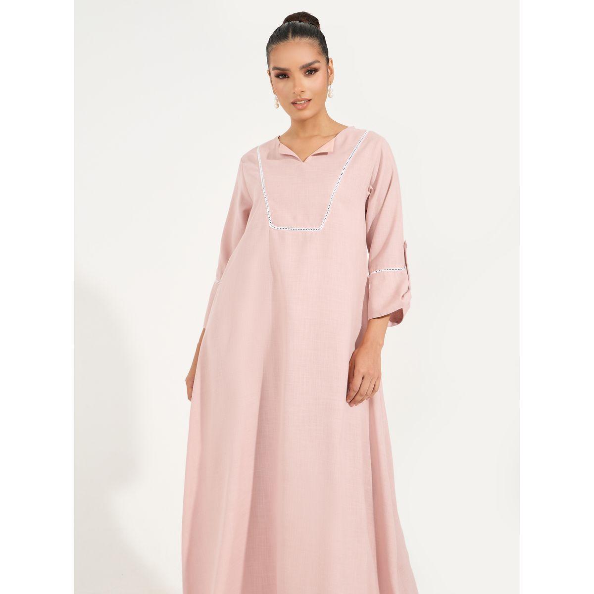 Styli Linen Look Jalabiya with Roll-Up Sleeves-women-arabicclothing-jalabiyas-image-6