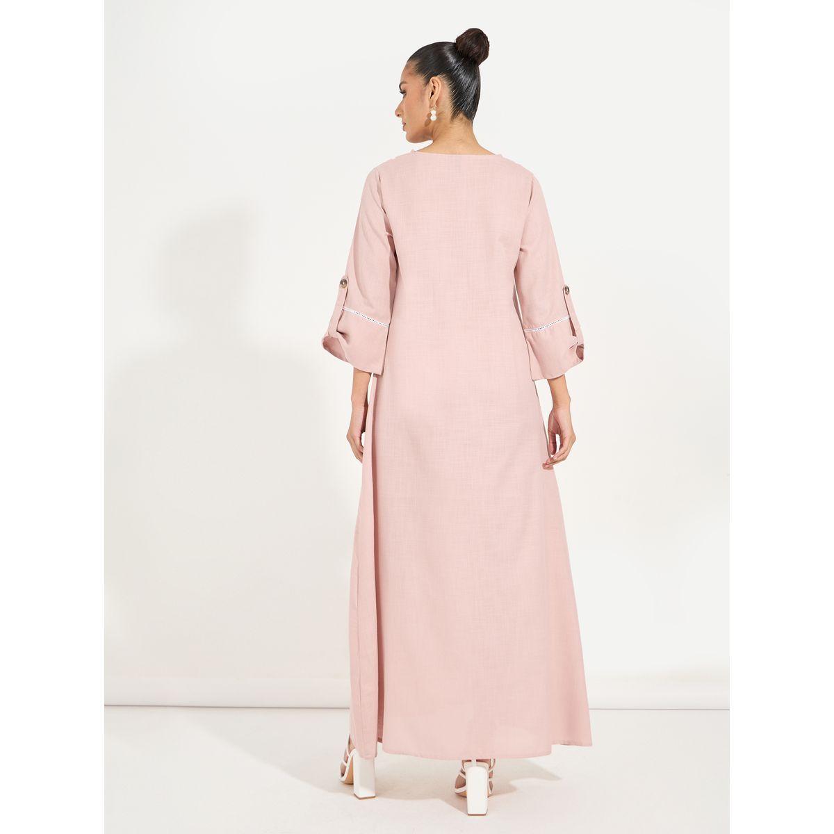 جلابية طويلة بمظهر الكتان مع أكمام مطوية-women-arabicclothing-jalabiyas-image-7