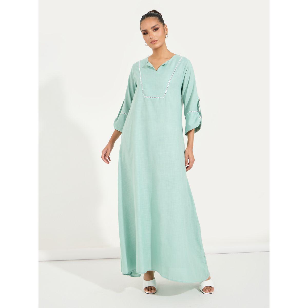 Styli Linen Look Jalabiya with Roll-Up Sleeves-women-arabicclothing-jalabiyas-image-5