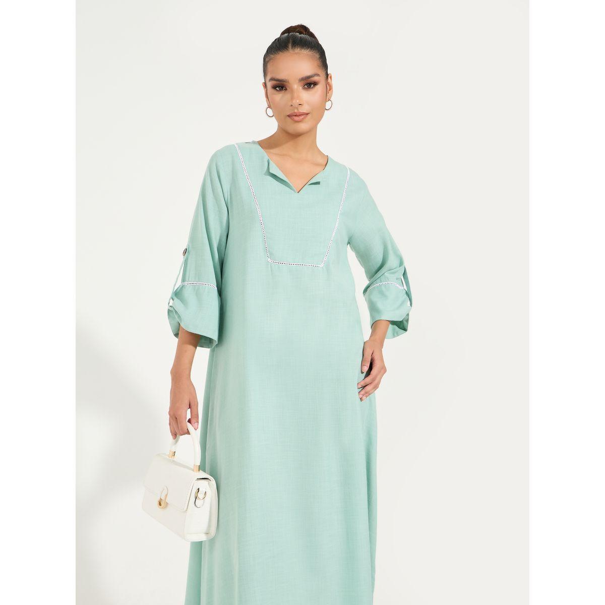 Styli Linen Look Jalabiya with Roll-Up Sleeves-women-arabicclothing-jalabiyas-image-6