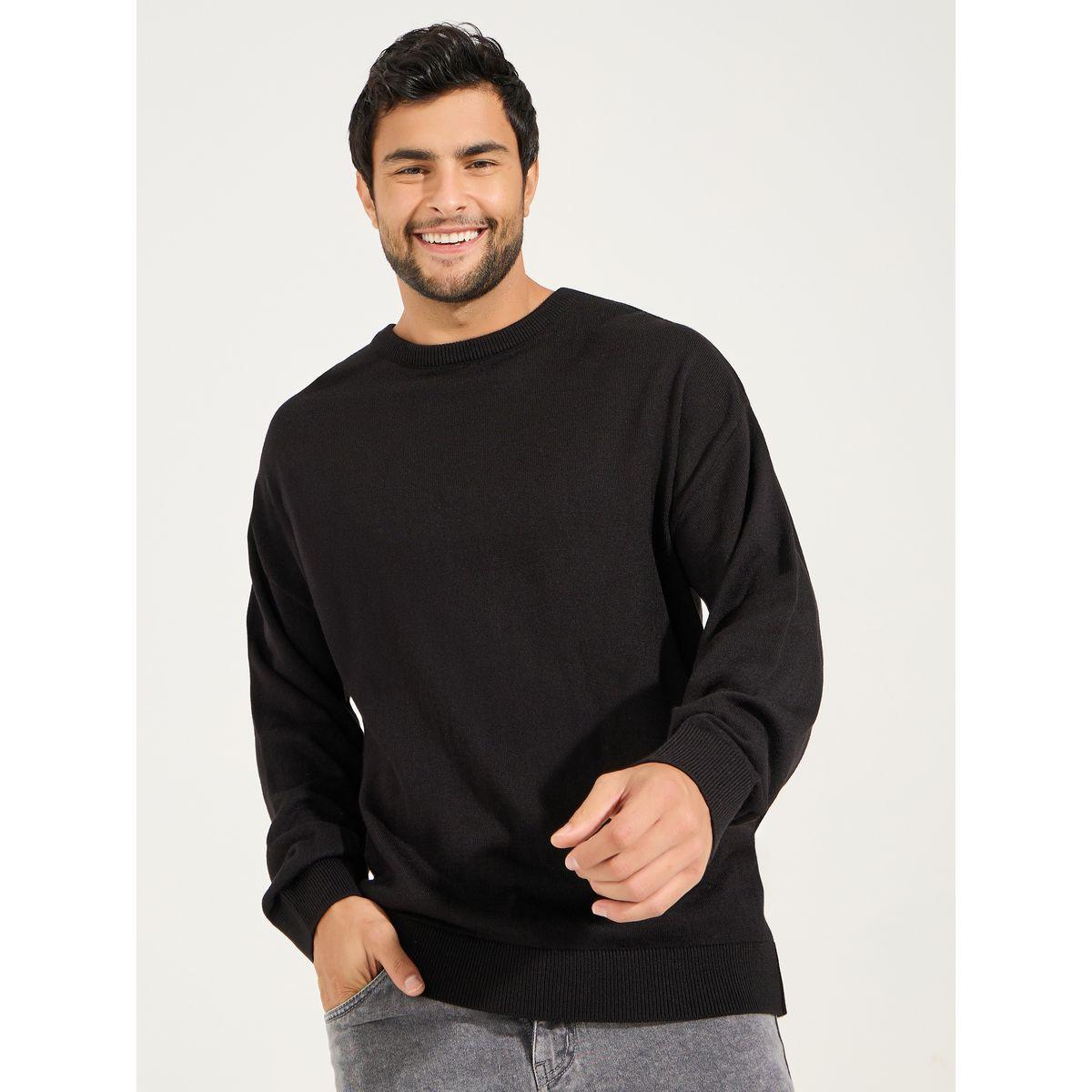 Styli Relaxed Fit Crew Neck Sweater with Dropped Shoulder-men-clothing-sweatersandpullovers-image-1
