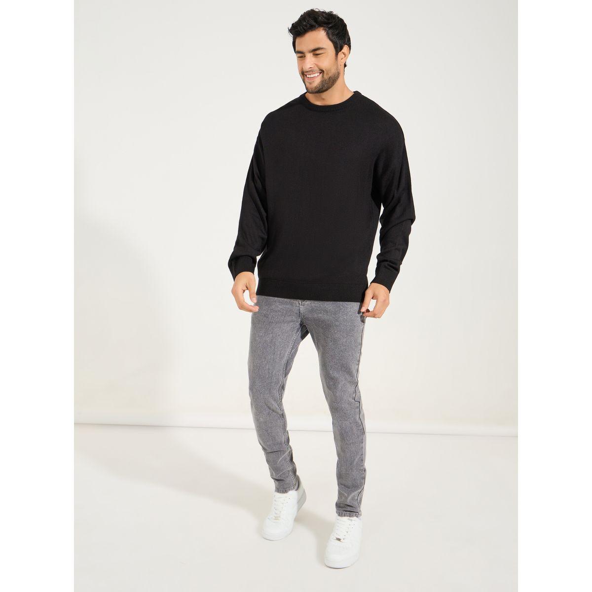 Styli Relaxed Fit Crew Neck Sweater with Dropped Shoulder-men-clothing-sweatersandpullovers-image-2
