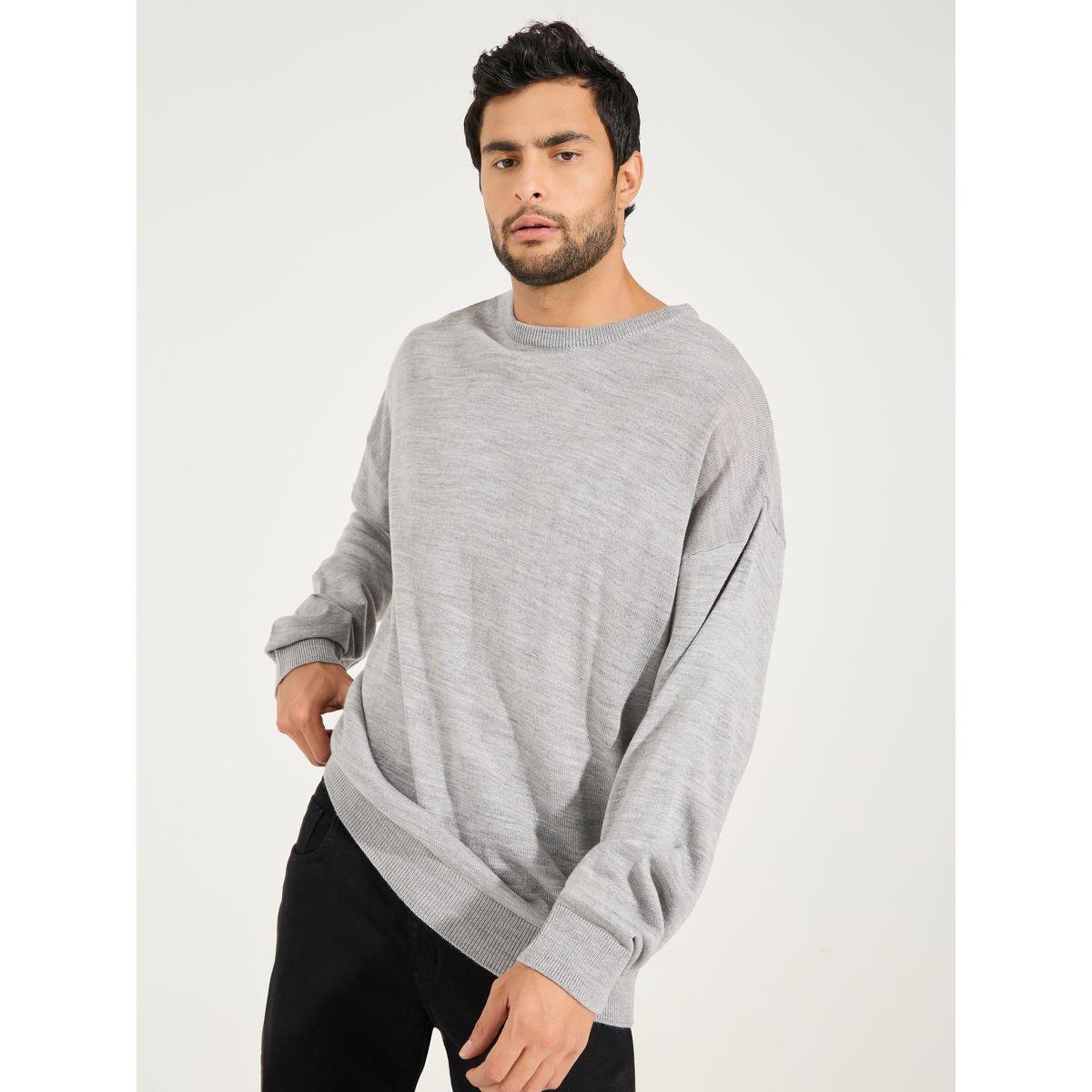 Styli Relaxed Fit Crew Neck Sweater with Dropped Shoulder-men-clothing-sweatersandpullovers-image-1