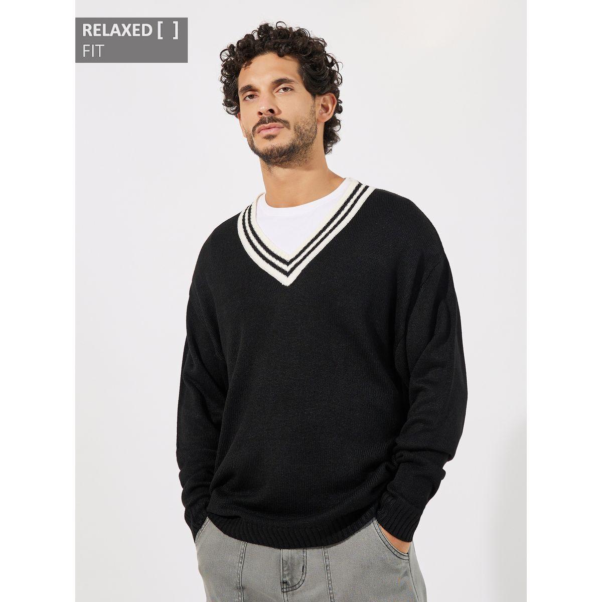 Styli V Neck Varsity Relaxed Lightweight Sweater-men-clothing-sweatersandpullovers-image-1