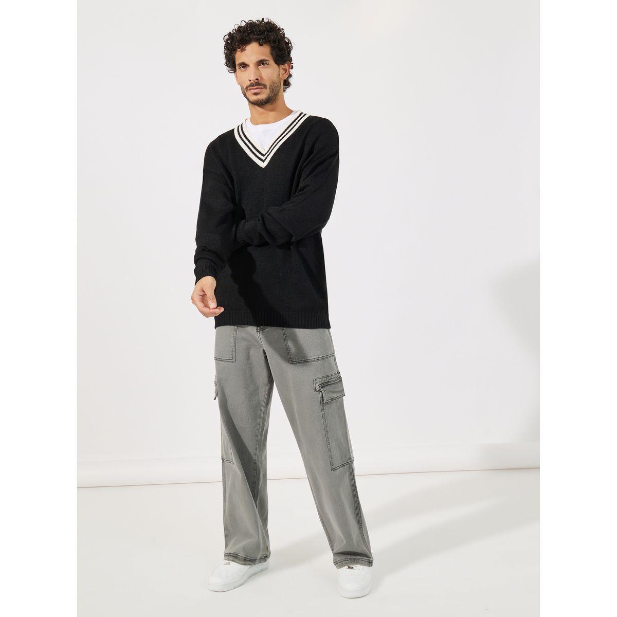 Styli V Neck Varsity Relaxed Lightweight Sweater-men-clothing-sweatersandpullovers-image-2