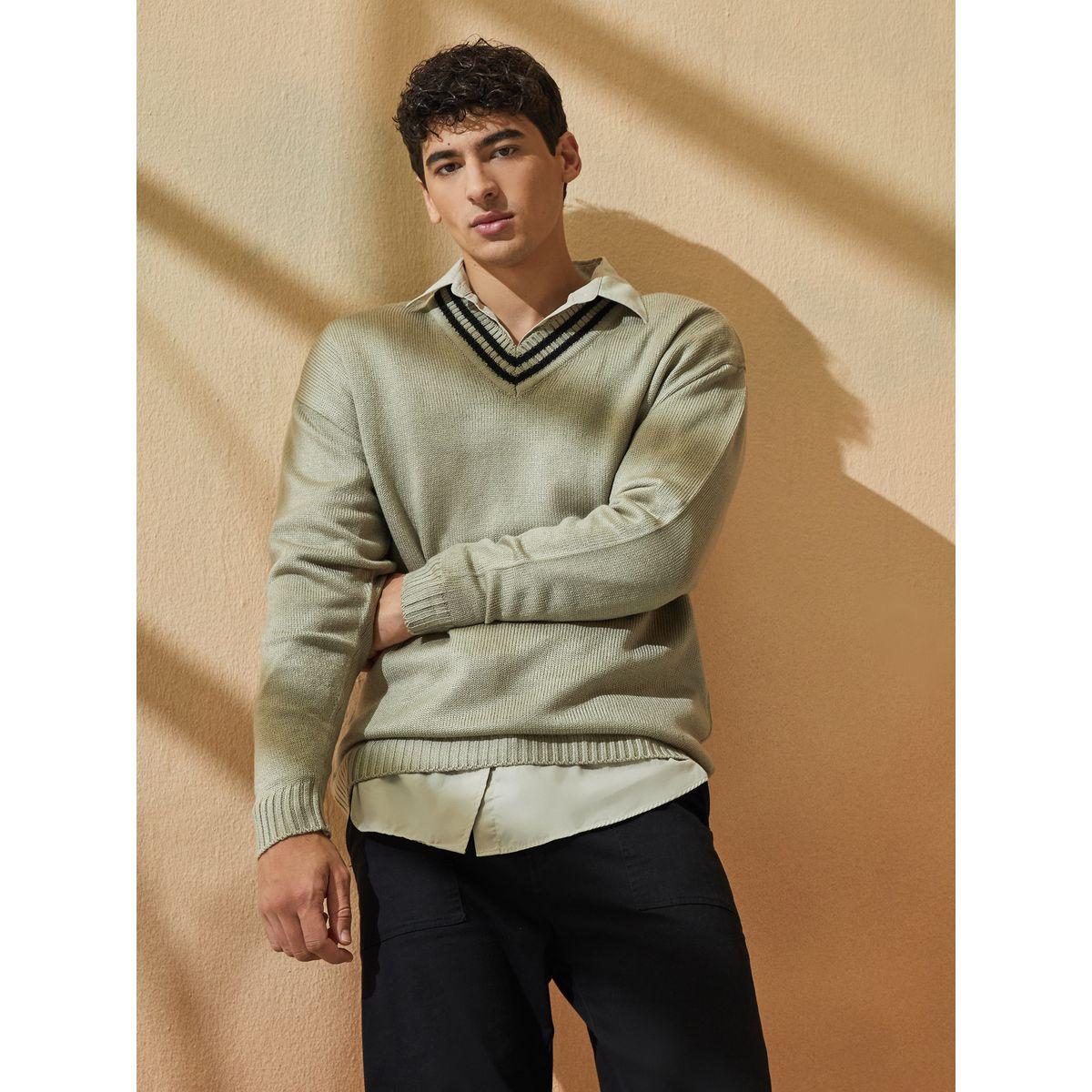 Styli V Neck Varsity Relaxed Lightweight Sweater-men-clothing-sweatersandpullovers-image-1