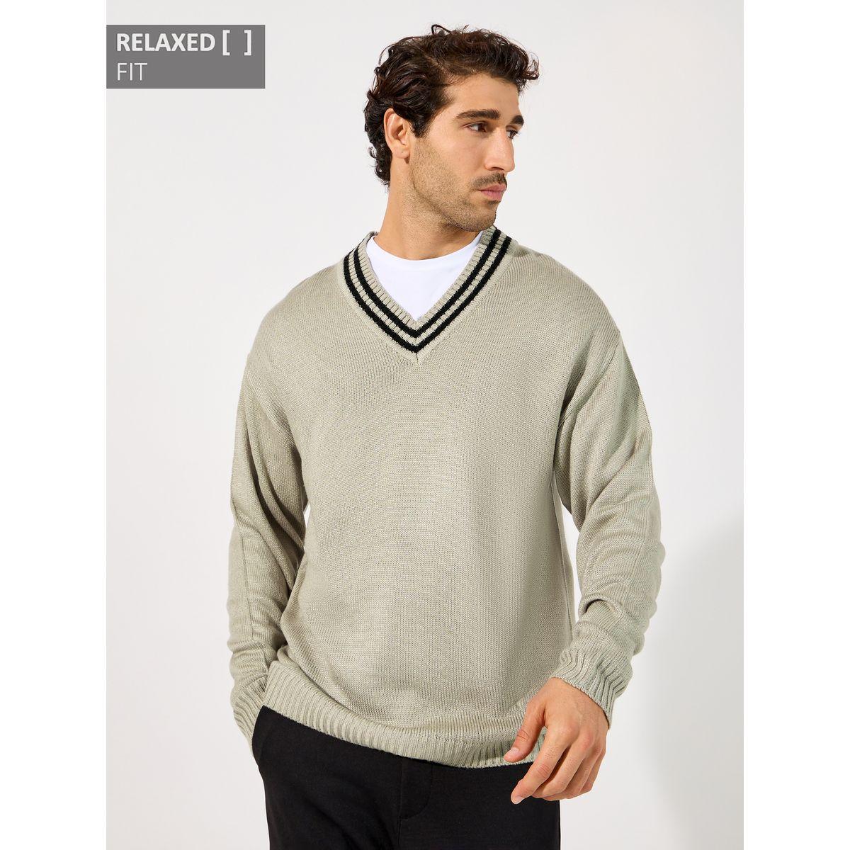 Styli V Neck Varsity Relaxed Lightweight Sweater-men-clothing-sweatersandpullovers-image-2