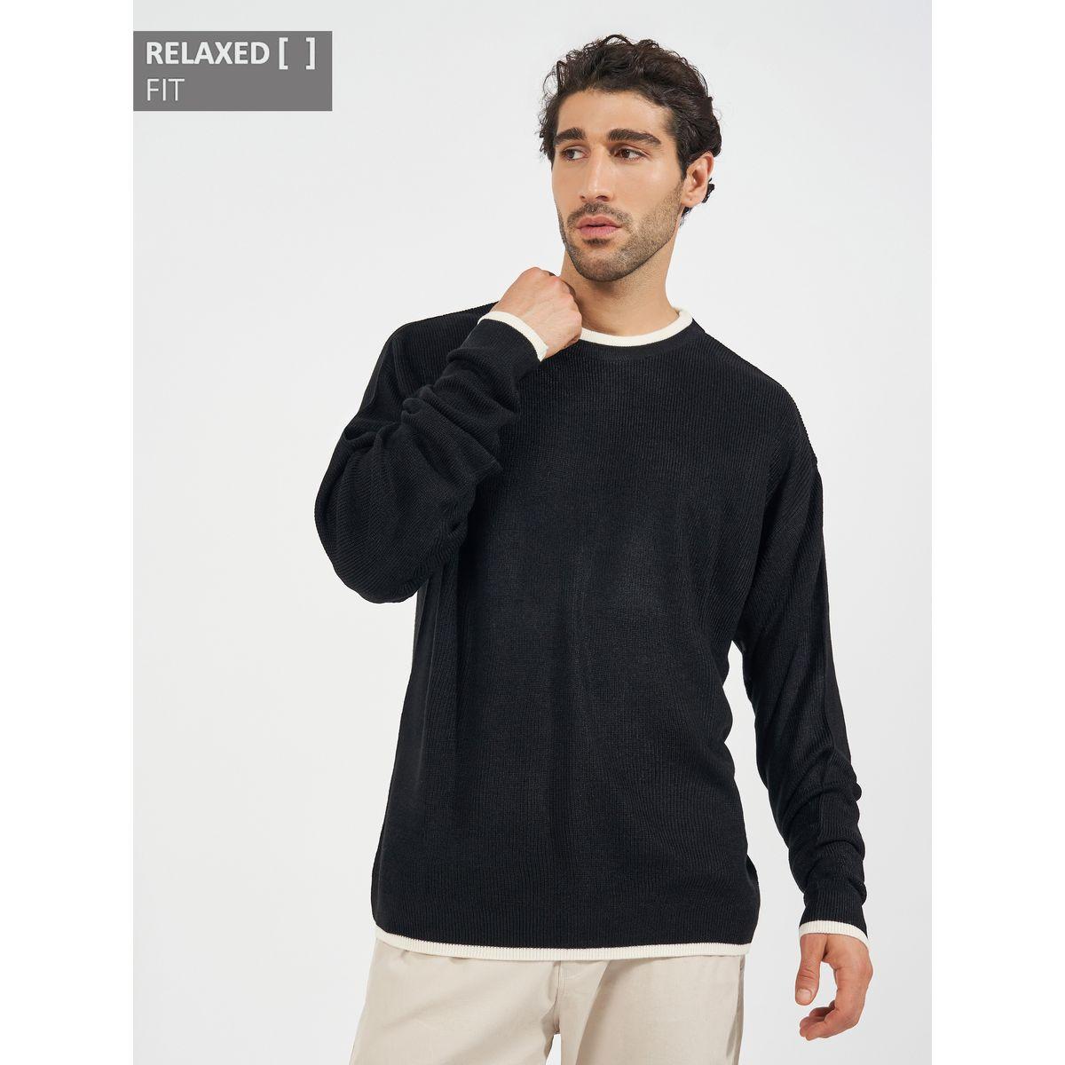 Styli Relaxed Tuck Knit Lightweight Sweater with Contrast Detail-men-clothing-sweatersandpullovers-image-1