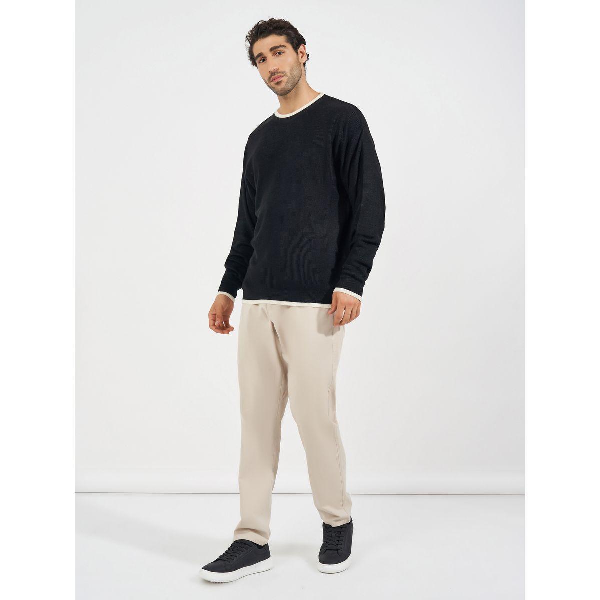 Styli Relaxed Tuck Knit Lightweight Sweater with Contrast Detail-men-clothing-sweatersandpullovers-image-2
