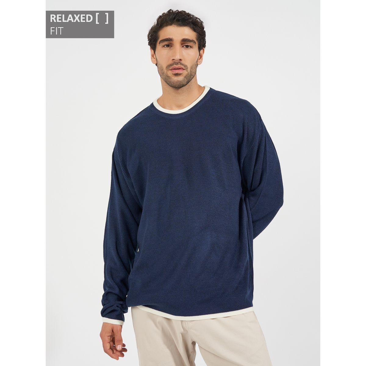Styli Relaxed Tuck Knit Lightweight Sweater with Contrast Detail-men-clothing-sweatersandpullovers-image-1