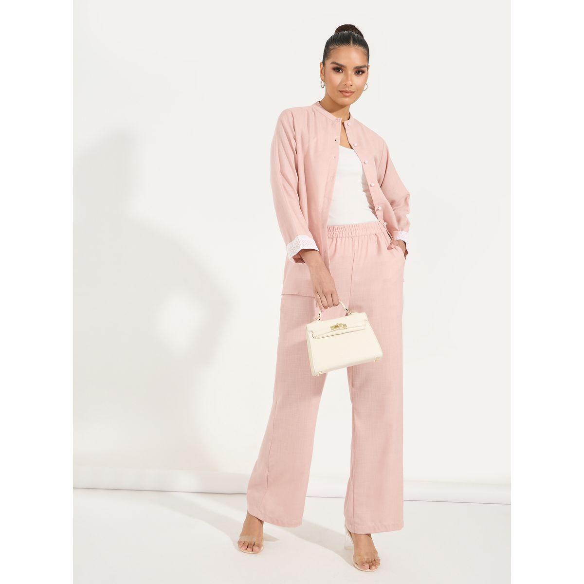 مجموعة من بنطال وقميص بياقة ماندارين-women-arabicclothing-sets-image-1