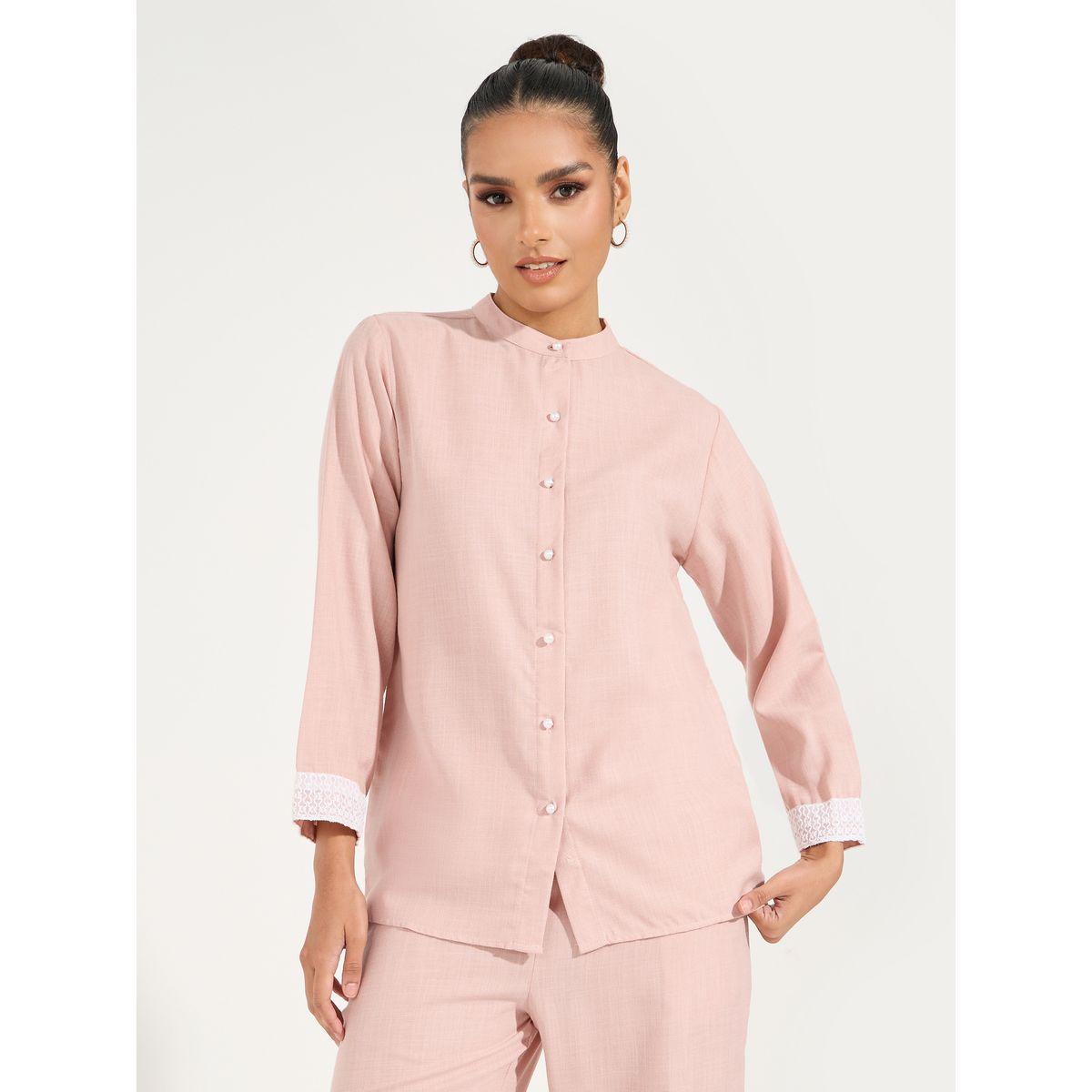 Styli Mandarin Collar Shirt & Straight Pants Modest Set-women-arabicclothing-sets-image-3