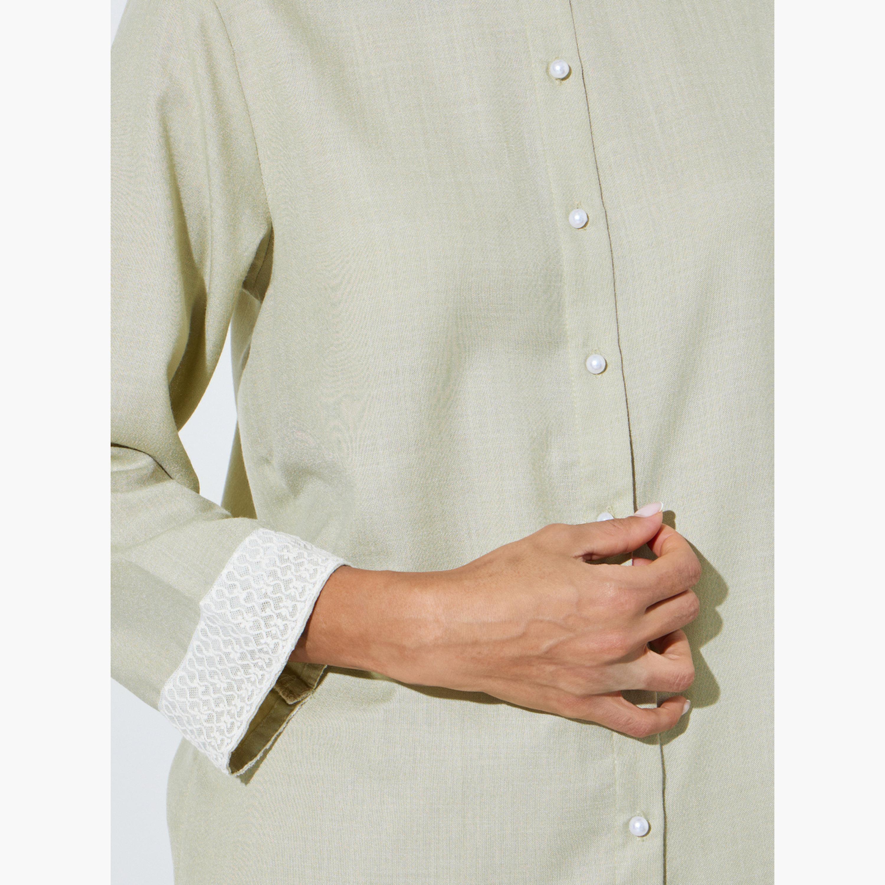 Amirah X Styli Green Mandarin Collar Shirt and Straight Pants Modest Set-women-arabicclothing-sets-image-5
