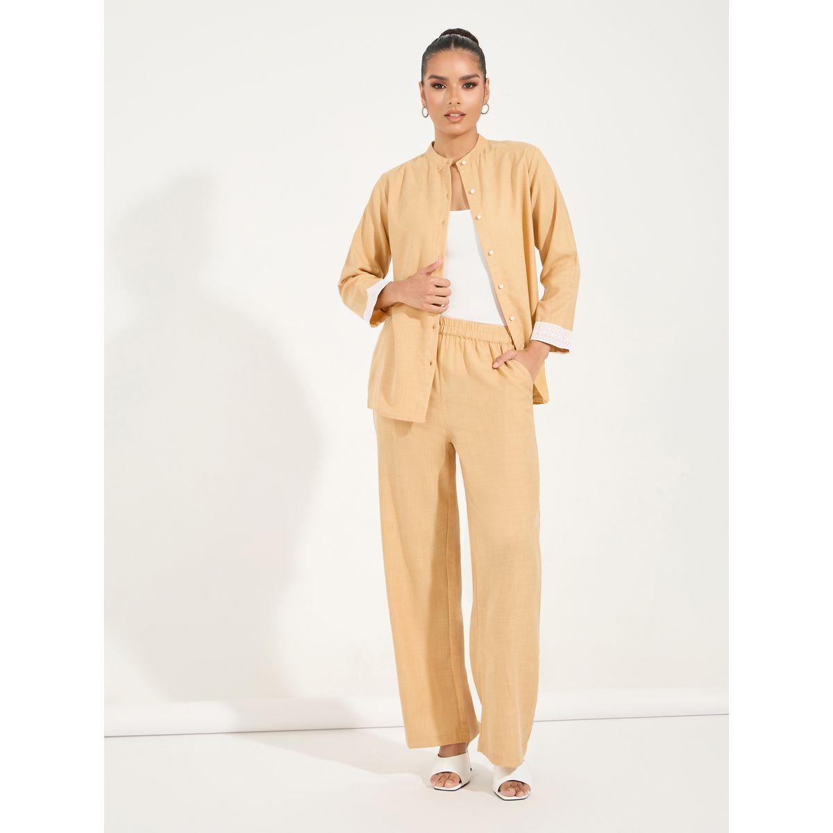مجموعة من بنطال وقميص بياقة ماندارين-women-arabicclothing-sets-image-1