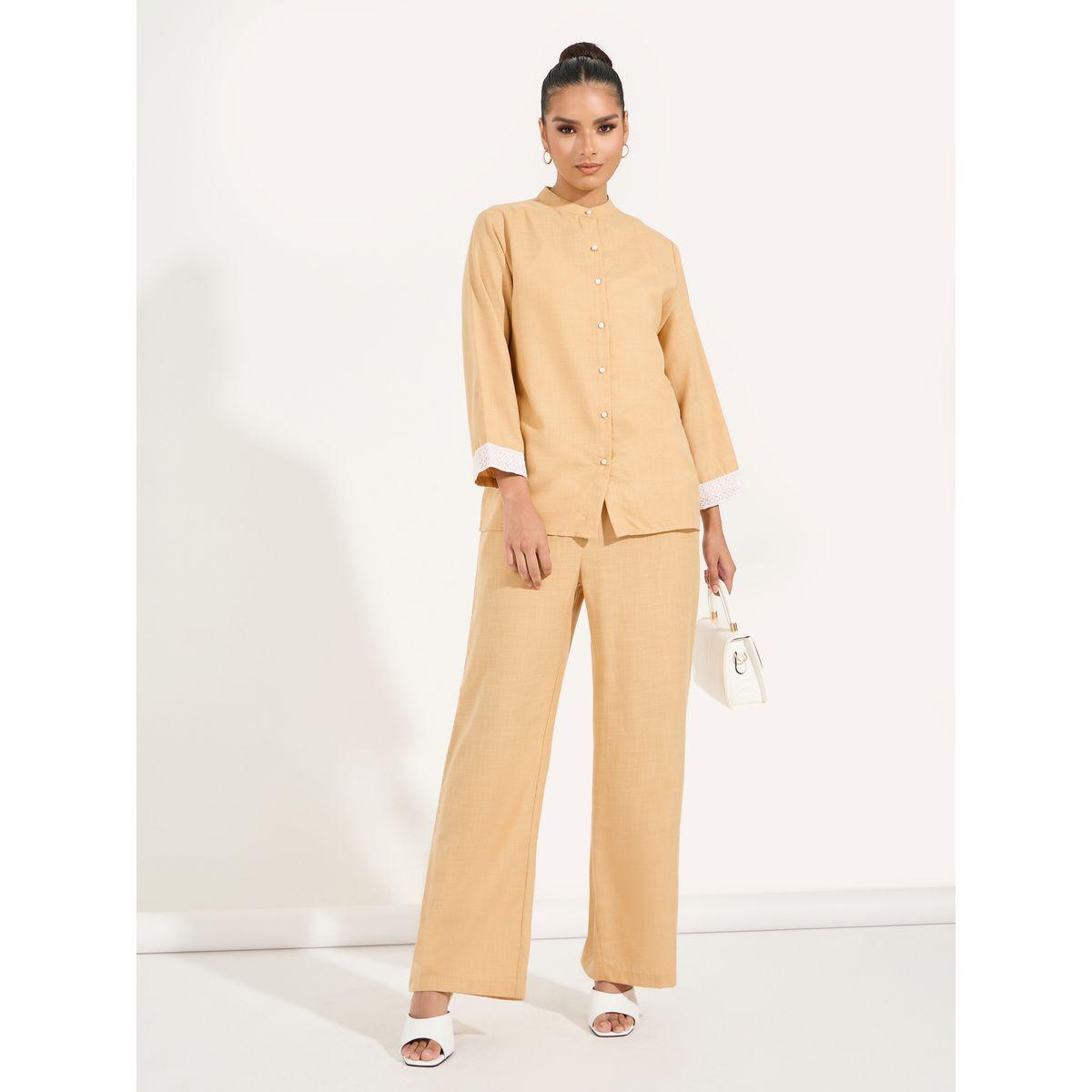 Styli Mandarin Collar Shirt & Straight Pants Modest Set-women-arabicclothing-sets-image-2