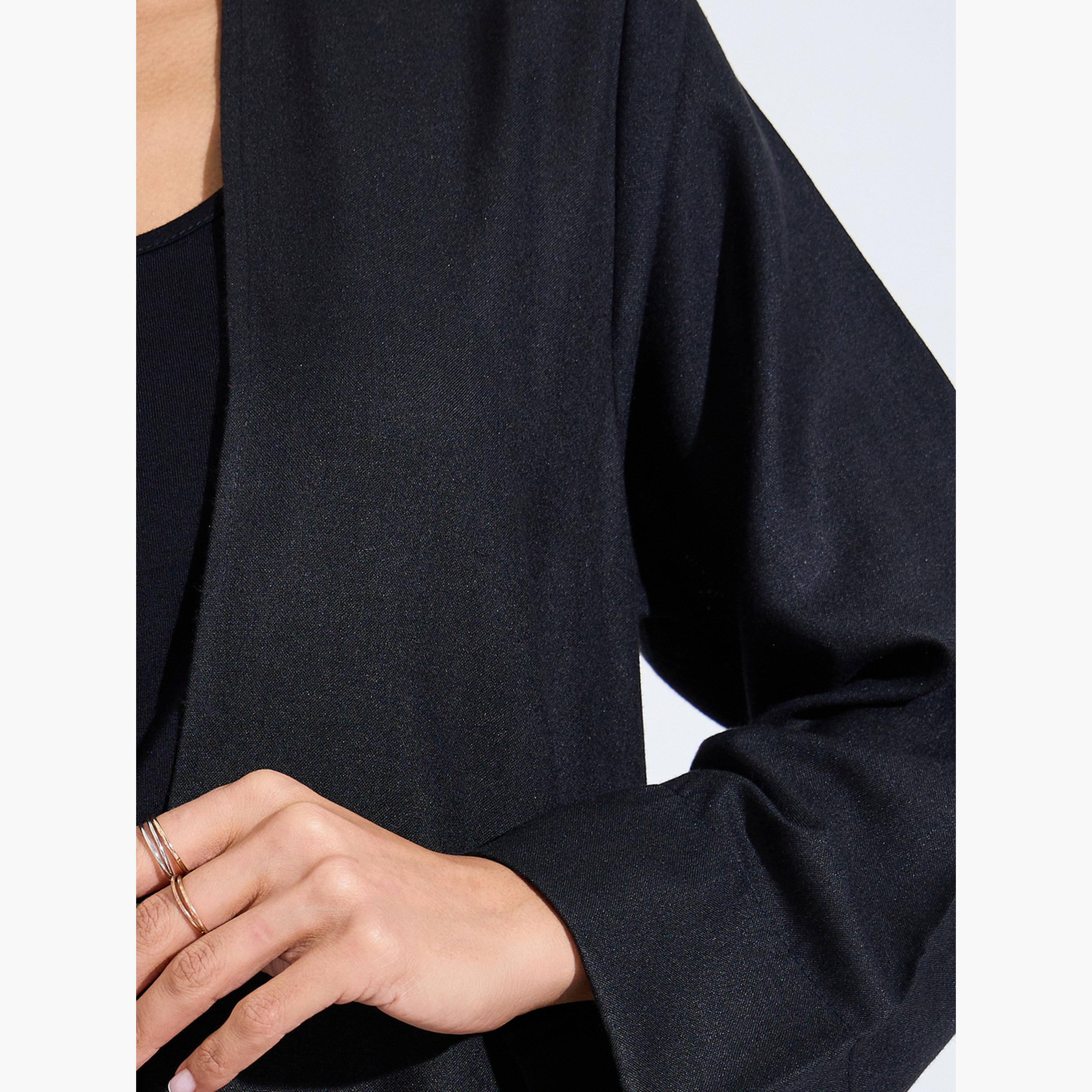 Amirah X Styli Black Linen Look Abaya with Wide Sleeves-women-arabicclothing-abayas-image-5