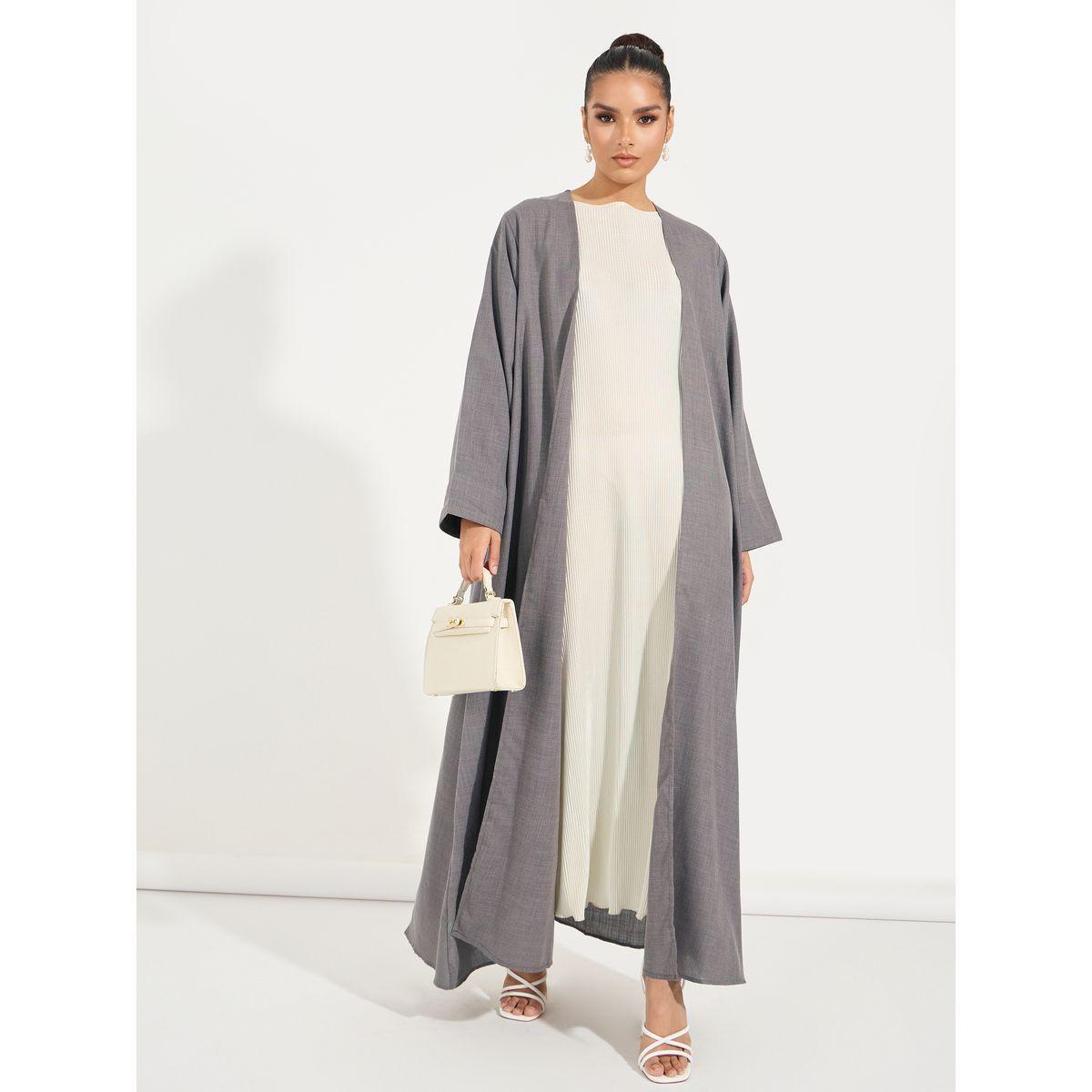 Styli Linen Look Abaya with Wide Sleeves-women-arabicclothing-abayas-image-1