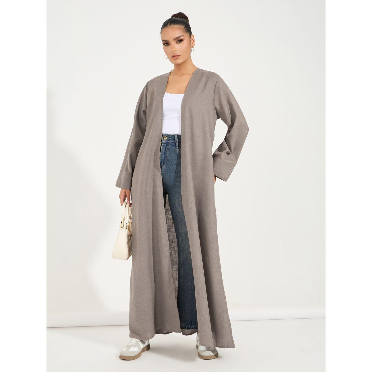 Styli Linen Look Abaya with Wide Sleeves-women-arabicclothing-abayas-image-1