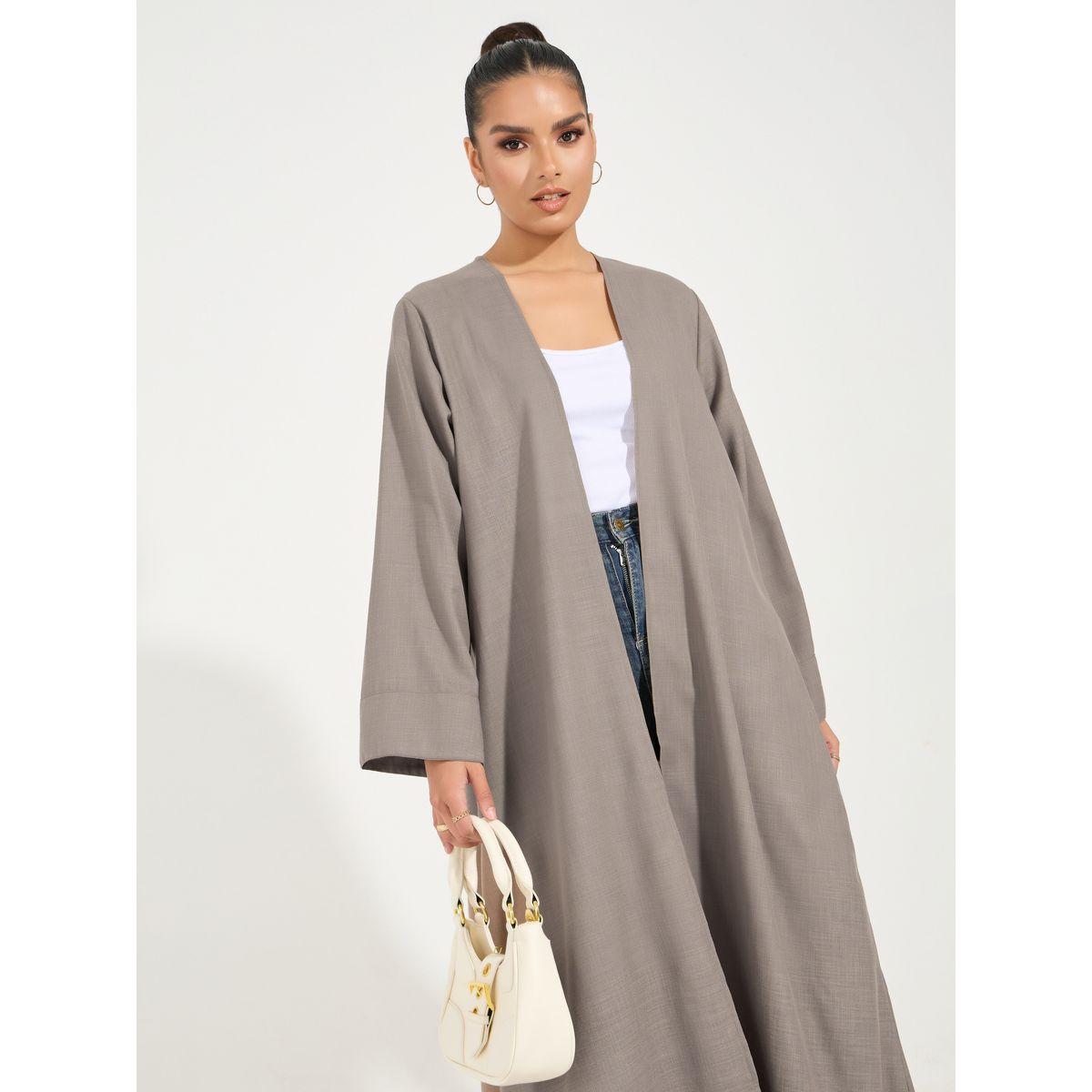 Styli Linen Look Abaya with Wide Sleeves-women-arabicclothing-abayas-image-2