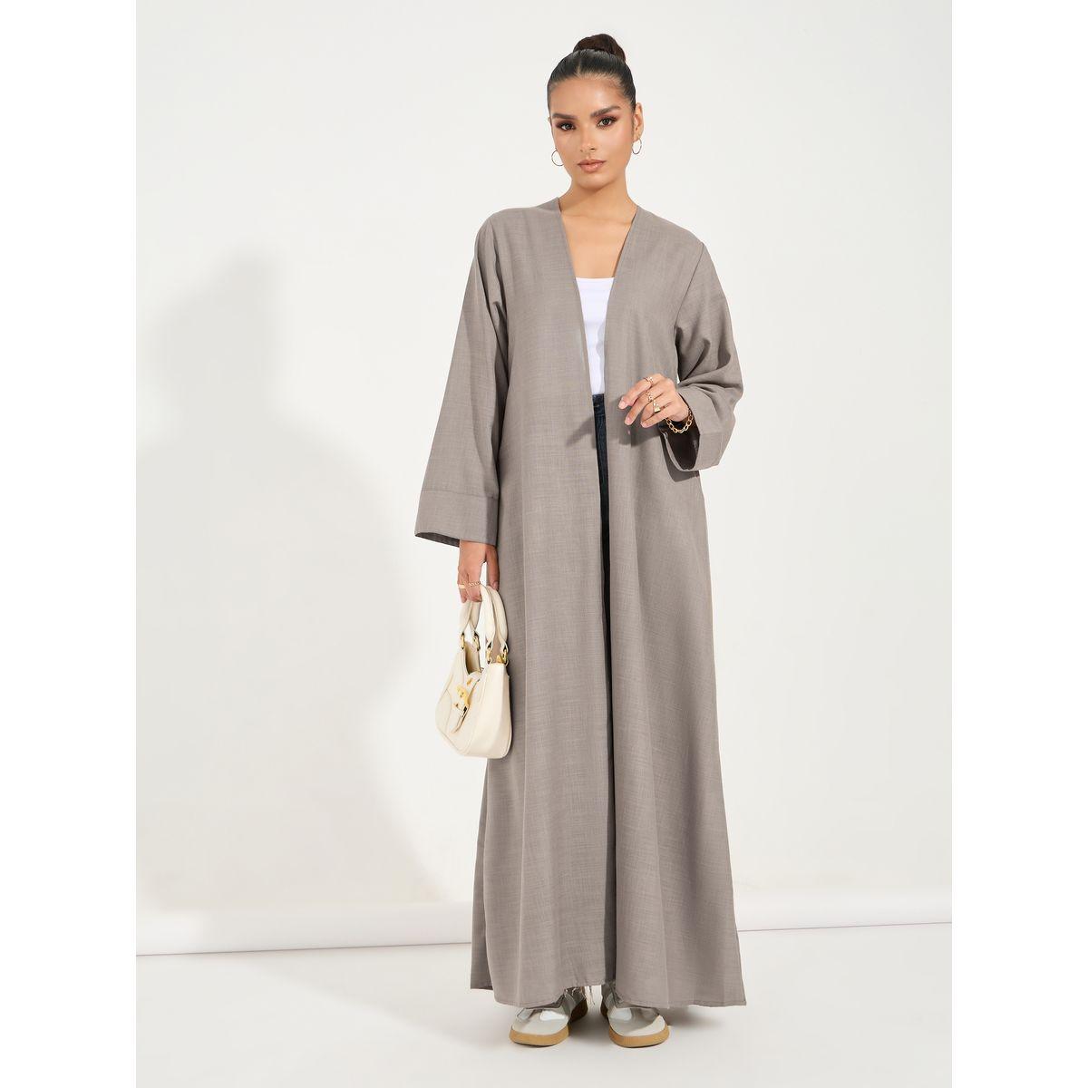 Styli Linen Look Abaya with Wide Sleeves-women-arabicclothing-abayas-image-4