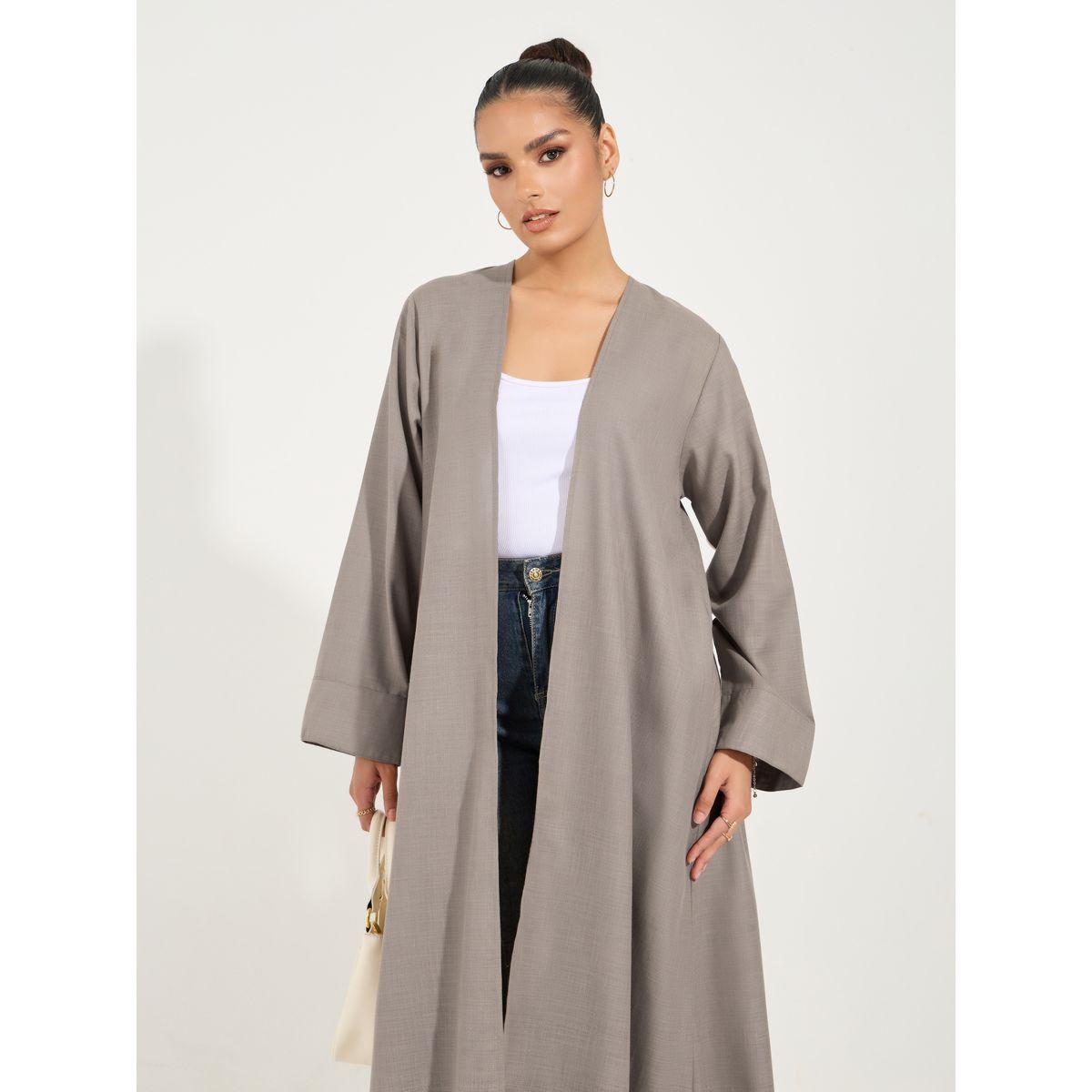 Styli Linen Look Abaya with Wide Sleeves-women-arabicclothing-abayas-image-5