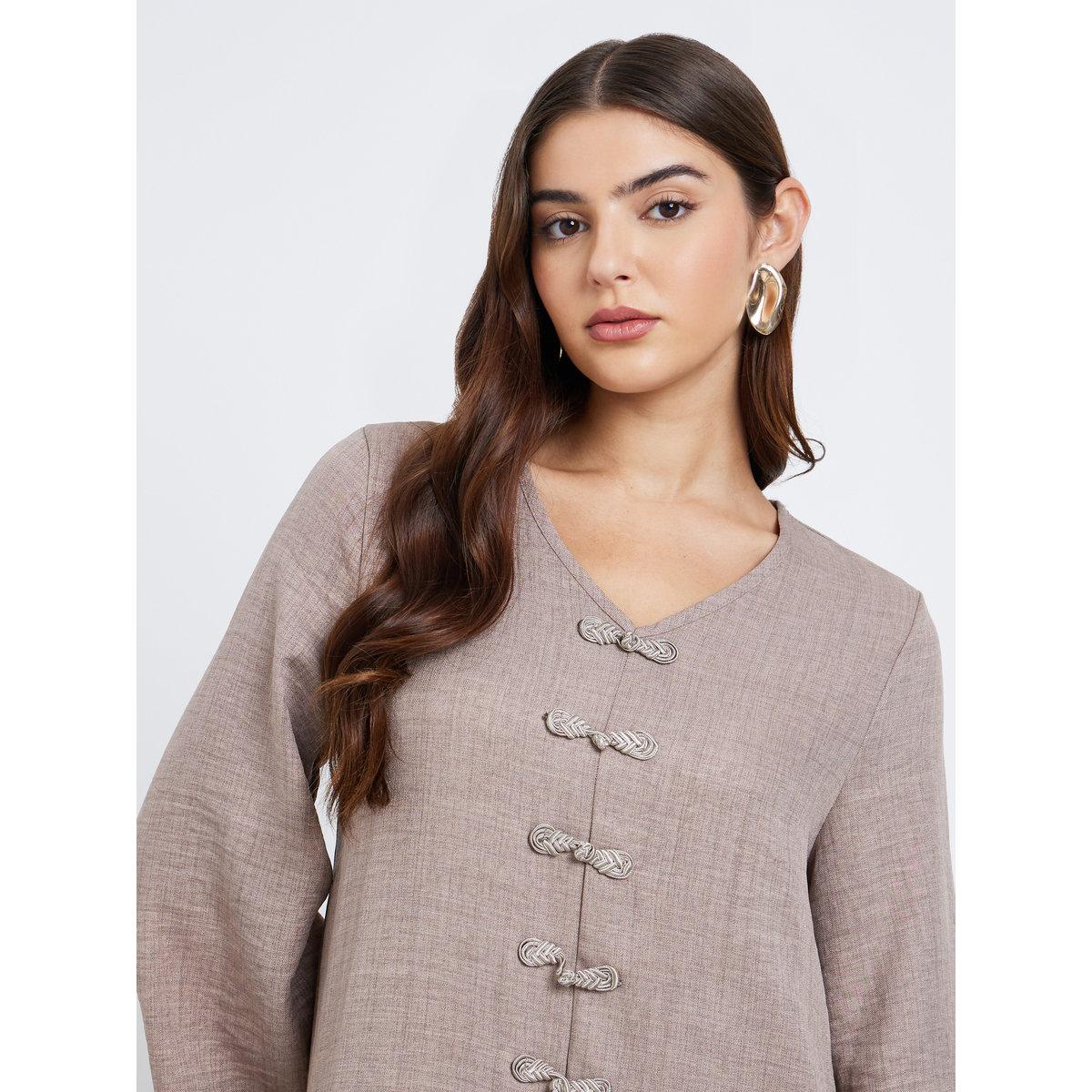 Styli Brown Maxi Jalabiya with Button Detail-women-arabicclothing-jalabiyas-image-3