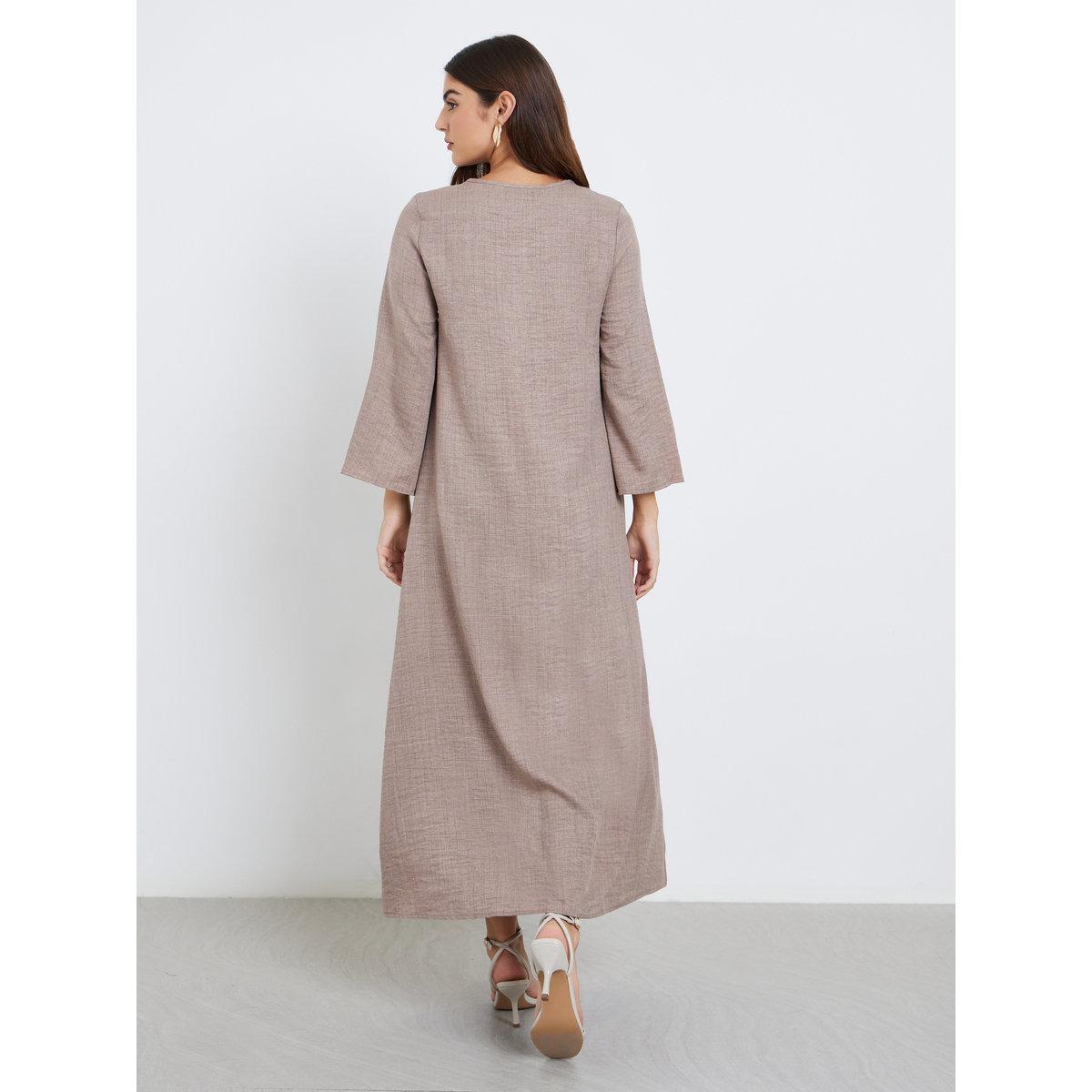 Styli Brown Maxi Jalabiya with Button Detail-women-arabicclothing-jalabiyas-image-4
