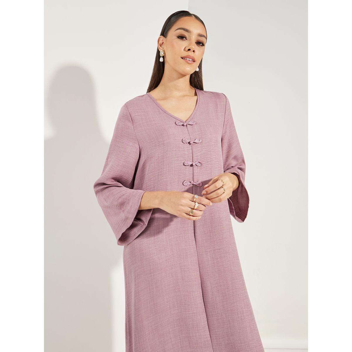 جلابية سادة طويلة مزينة بازرار-women-arabicclothing-jalabiyas-image-2