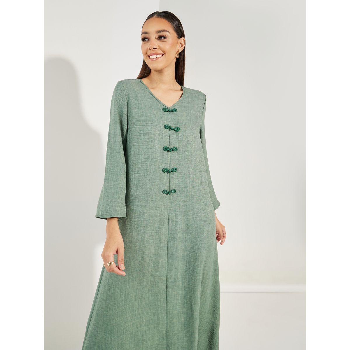 جلابية سادة طويلة مزينة بازرار-women-arabicclothing-jalabiyas-image-2
