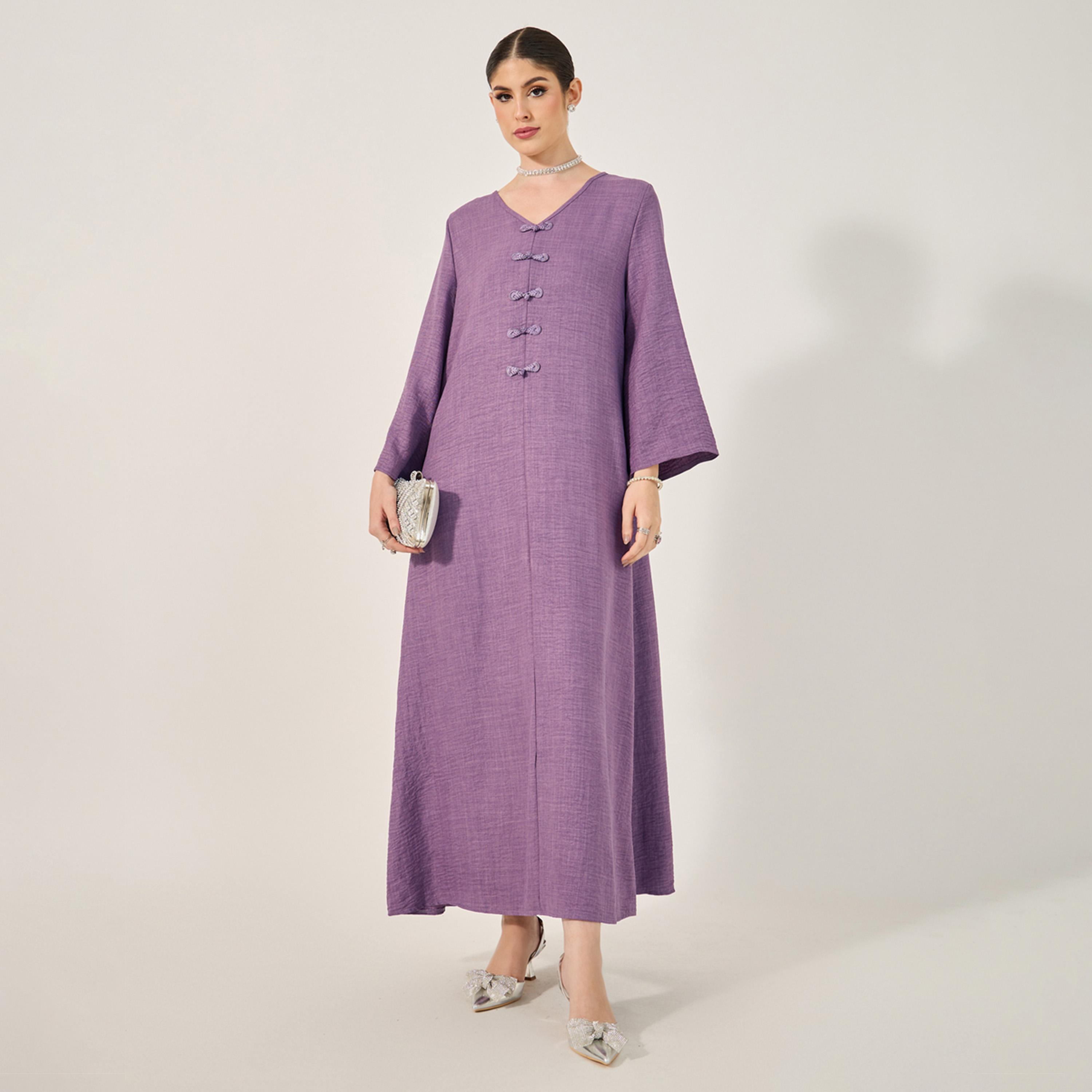 ستايلي - جلابية بمظهر الجينز مع تفاصيل أزرار مزخرفة-women-arabicclothing-jalabiyas-image-1