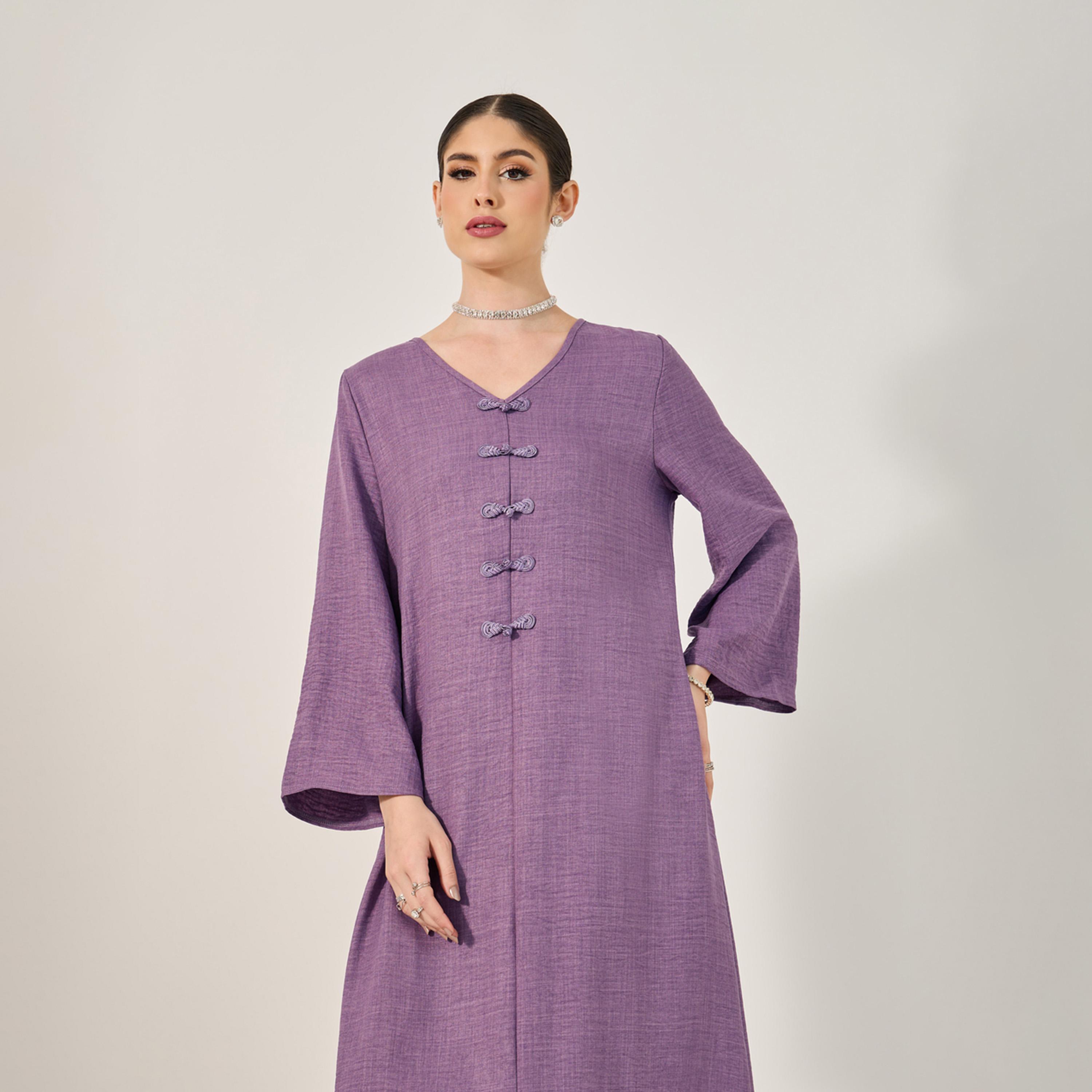 ستايلي - جلابية بمظهر الجينز مع تفاصيل أزرار مزخرفة-women-arabicclothing-jalabiyas-image-3
