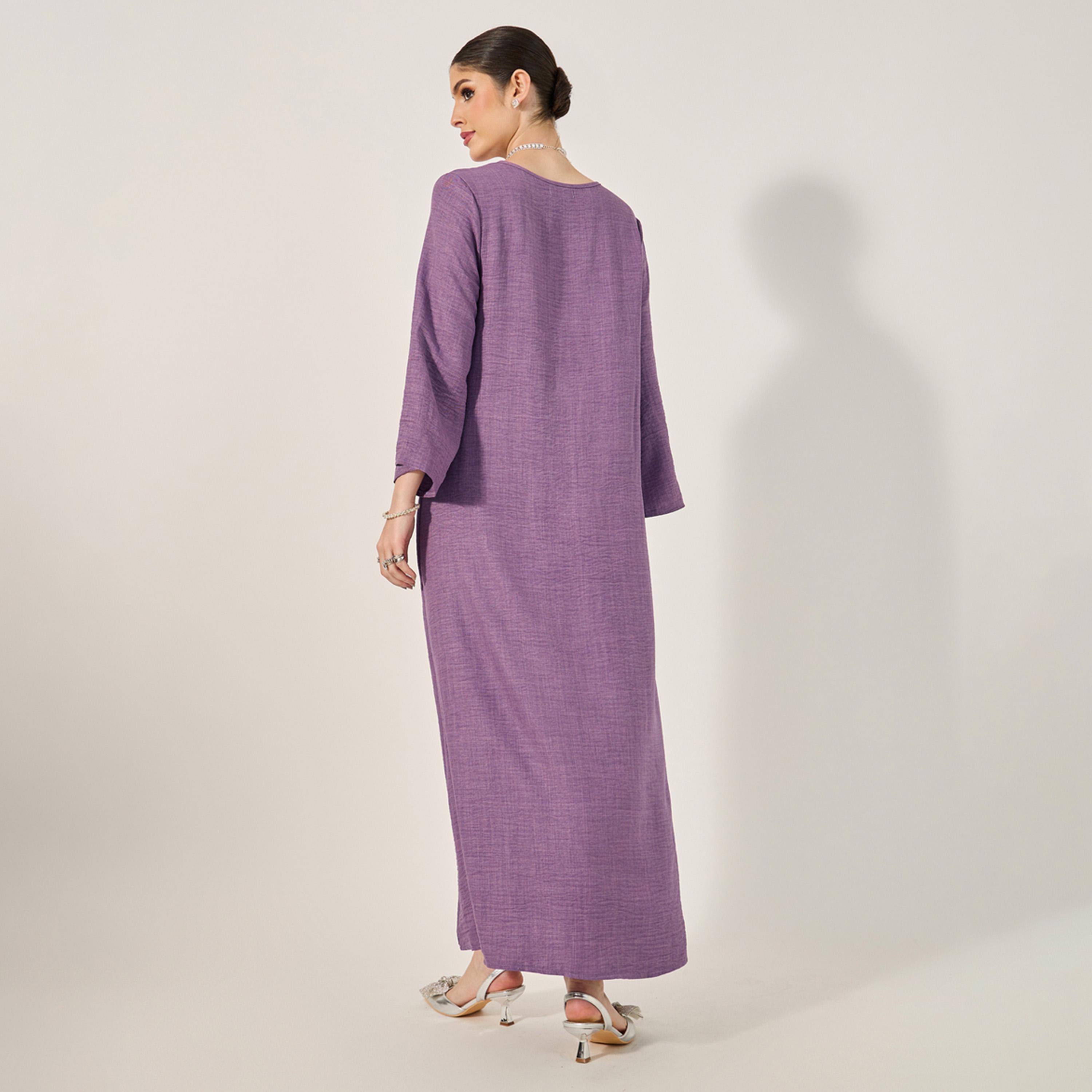 Styli Denim Look Jalabiya With Decorative Button Details-women-arabicclothing-jalabiyas-image-5