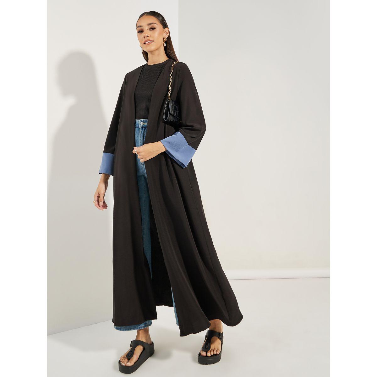 عباية مفتوحة مع اساور اكمام بتفاصيل مُتباينة-women-arabicclothing-abayas-image-1