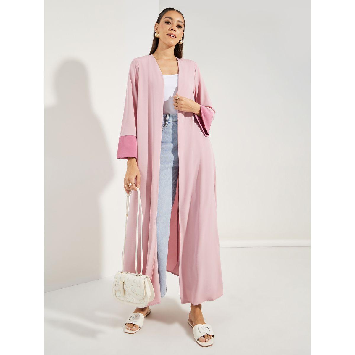 Styli Contrast Cuff Open Front Abaya-women-arabicclothing-abayas-image-1