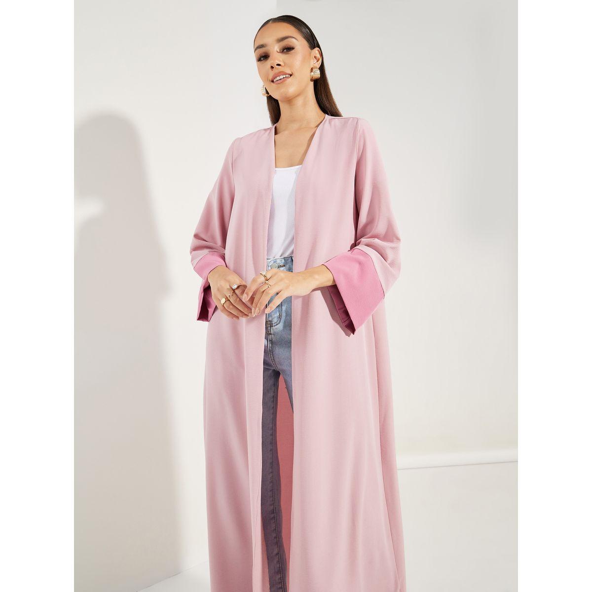 عباية مفتوحة مع اساور اكمام بتفاصيل مُتباينة-women-arabicclothing-abayas-image-2