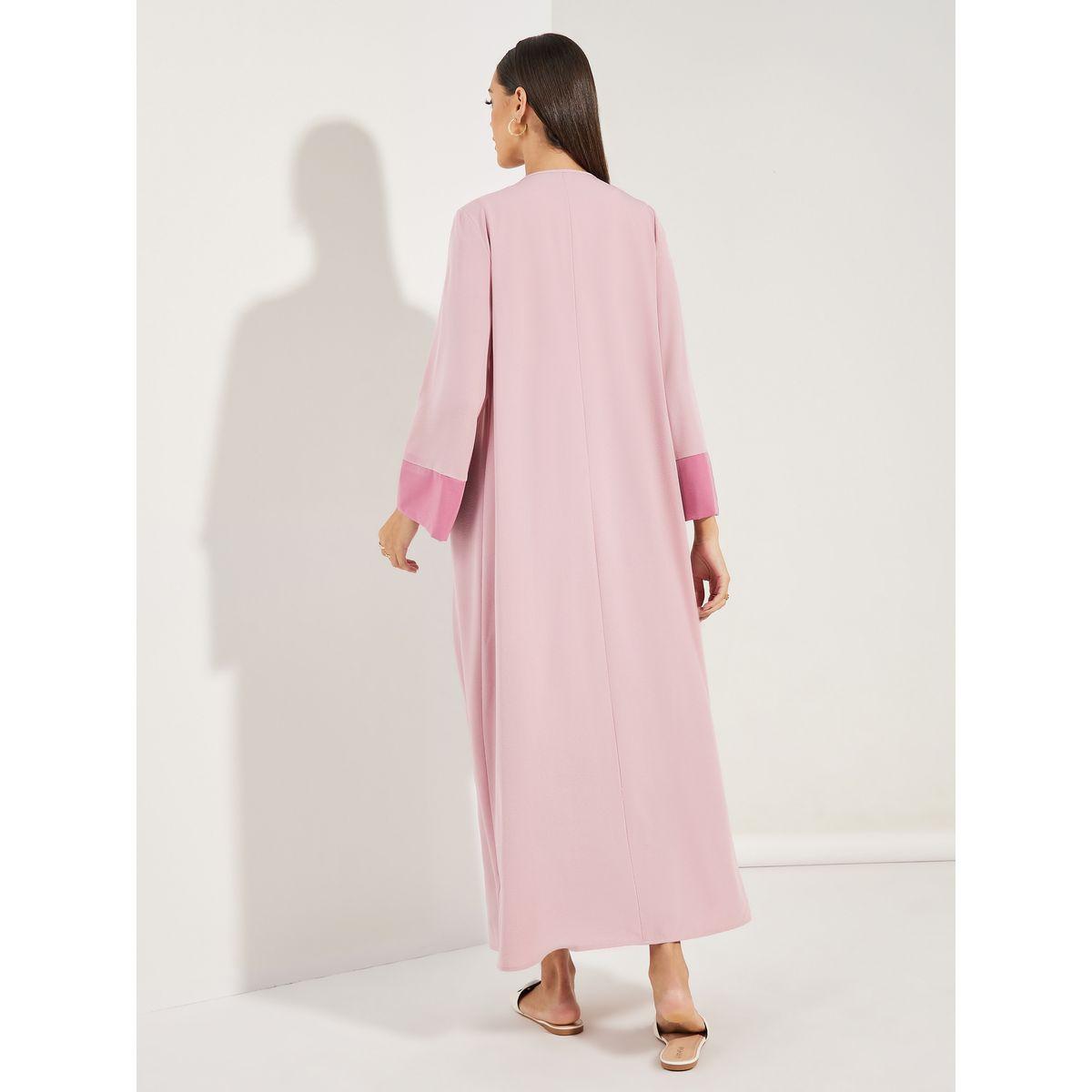 Styli Contrast Cuff Open Front Abaya-women-arabicclothing-abayas-image-4